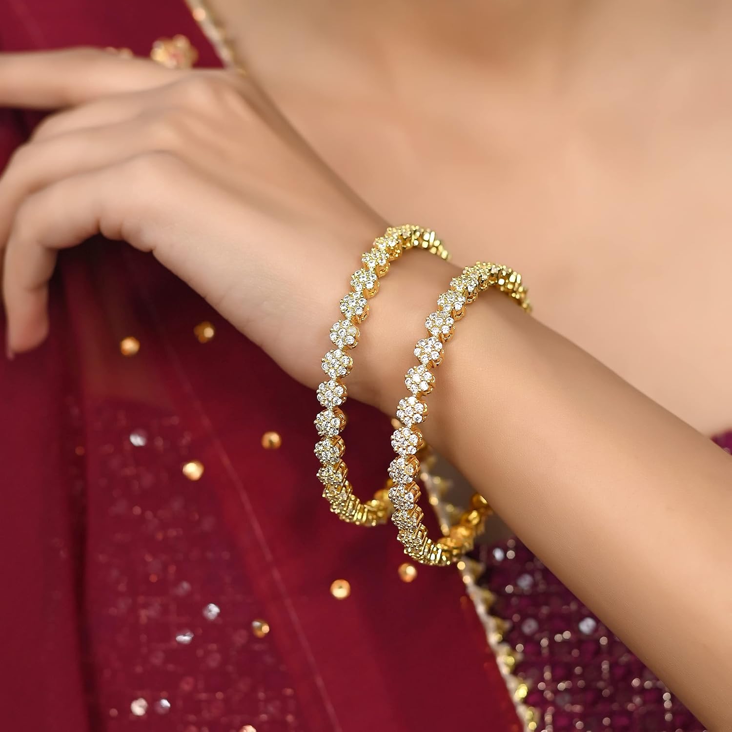 Ratnavali Jewels Bracciali CZ Tono Oro Rosso Con Zirconia Bianca - Gioielli Moda Indiani Per Donna, Eleganti E Firmati - 2