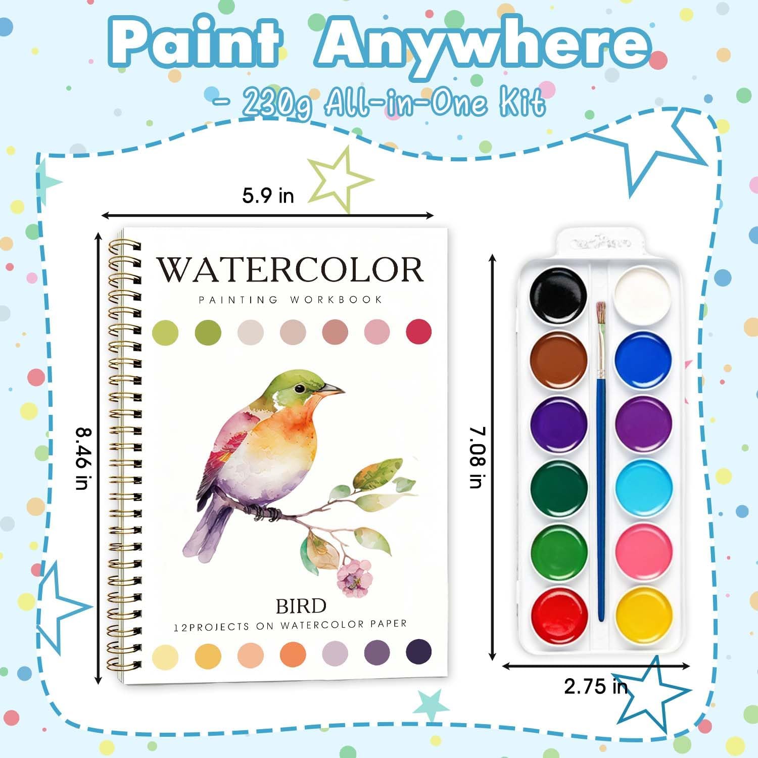 Bird Pattern Watercolor Workbook,Water Coloring Book with Animal Theme Designs on Premium Paper,12 Beginner Friendly Sketched Illustrations,Perfect for Gifting to Spark Creativity & Joy for Adults