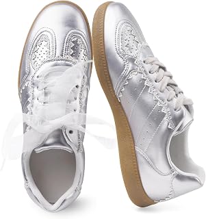 IMPREMEY Women's Lace Detail Lace-Up Casual Sneakers - Elegant Ribbon Ribbon Lace Walking Shoes Non-Slip Sole Breathable Comfort for Daily Outfits