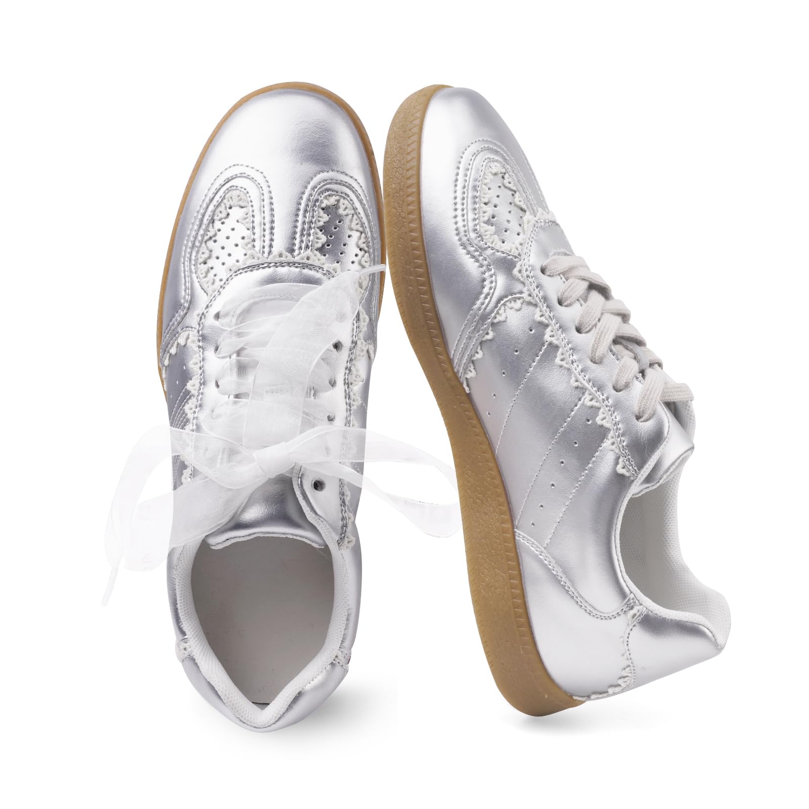 Women's Lace Detail Lace-Up Casual Sneakers - Elegant Ribbon Ribbon Lace Walking Shoes Non-Slip Sole Breathable Comfort for Daily Outfits