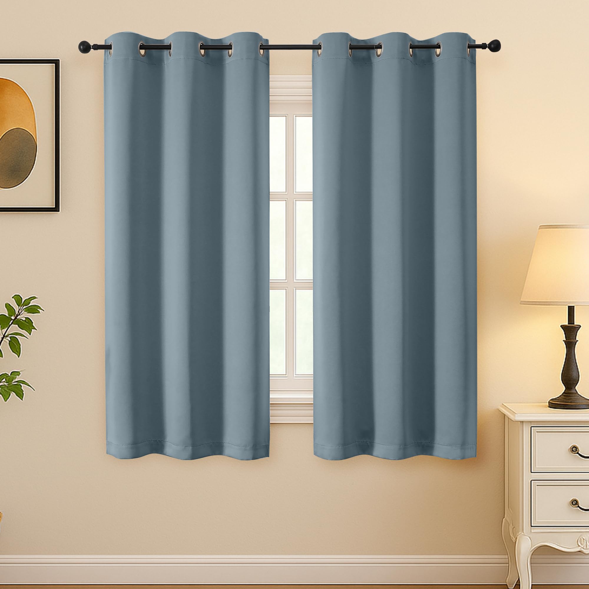 Simplebrand Stone Blue Room Darkening Curtains for Bedroom 63 Inch Length 2 Panels Set, Thermal Insulated Energy Saving Curtains for Kids Room, Grommet Solid Nursery Window Treatment Drapes, W40 x L63
