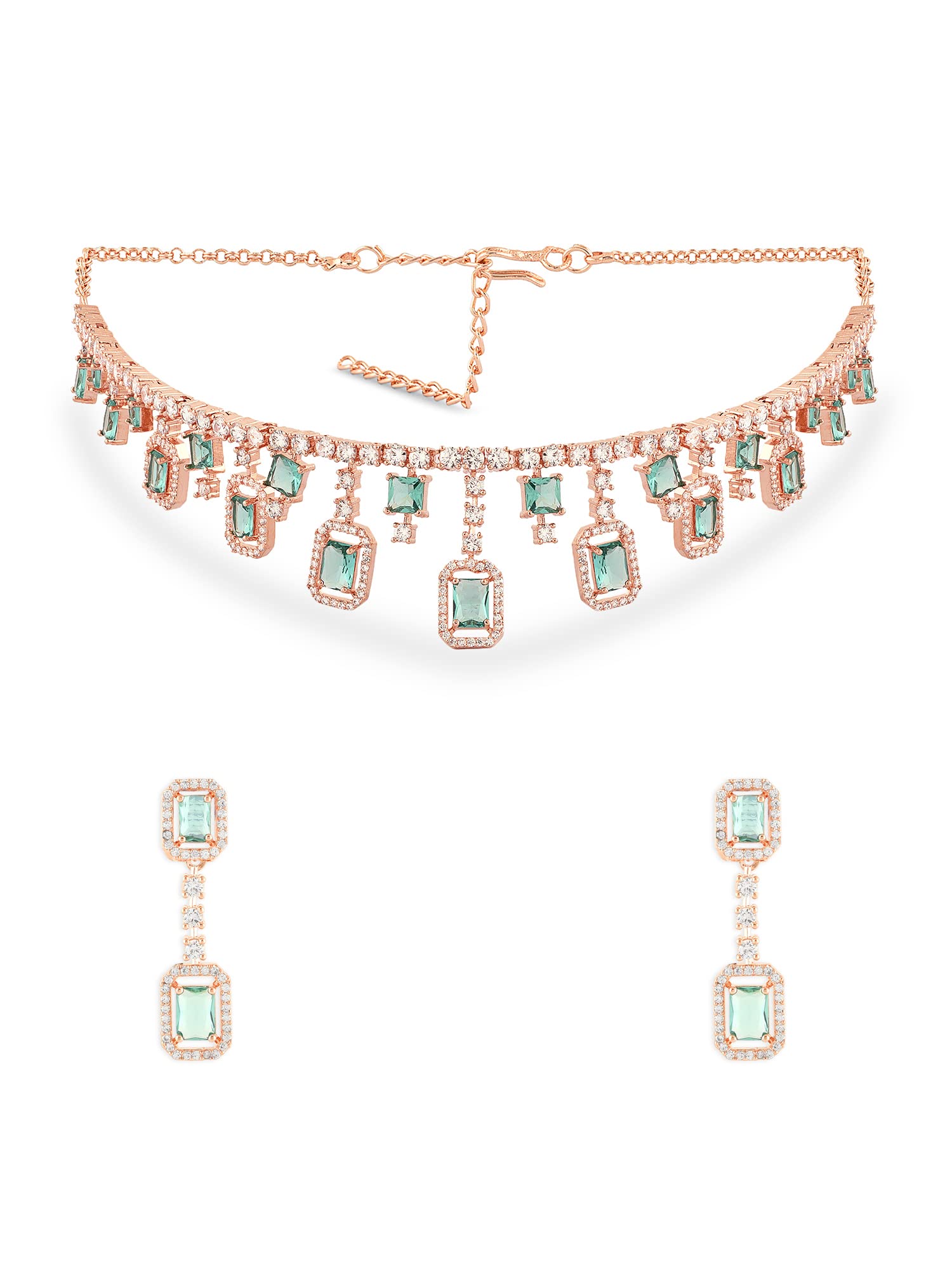 ZAVERI PEARLS Mint Green Cubic Zirconia Designer Brass Necklace & Earring Set For Women-ZPFK15983 (B0C4TWBL6Q) Amazon Price History, Amazon Price Tracker
