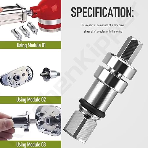Miniatura 3 de Acoplador de eje de corte para pasta compatible con batidora de pie Kitchen-Aid Para rodillo de pasta serie KSMP y cortador de reparación de