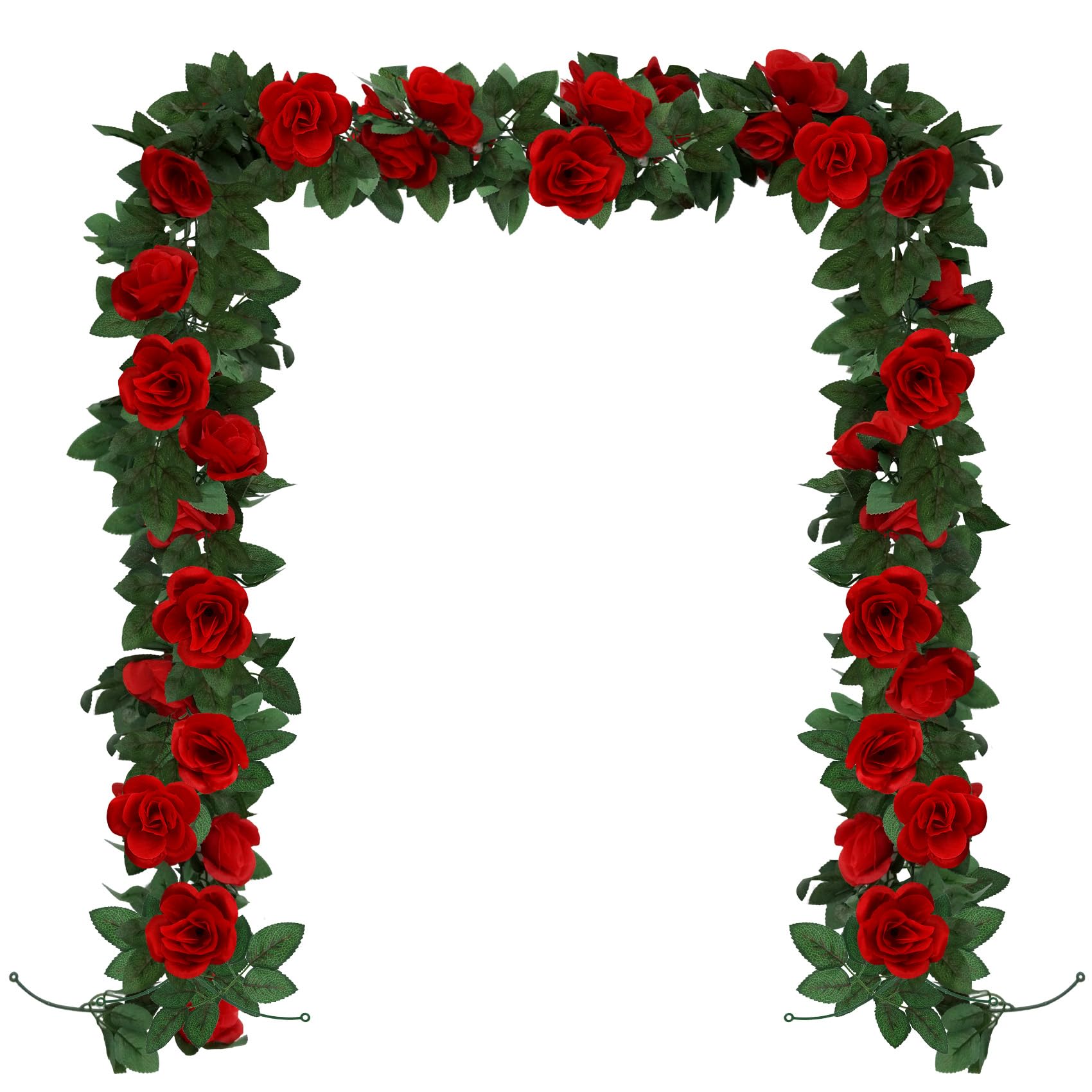 Huryfox Artificial Flowers Garlands - 2 Strand 216cm Long Artificial Flower Vines for Decorations, 16 Flowers per Strand, Faux Red Rose Floral Arch for Home, Garden, Weddings, Parties