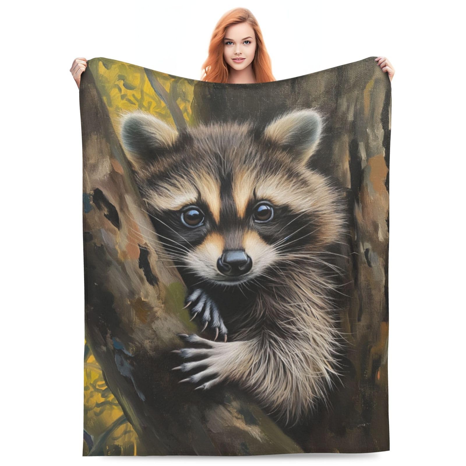 Turamurra Cute Raccoon Blanket Gifts for Kids Women Men Soft Warm Lightweight Cozy Animal Raccoon Theme Throw Blankets for Bed Sofa Living Room Couch Home Decor 50"x40"