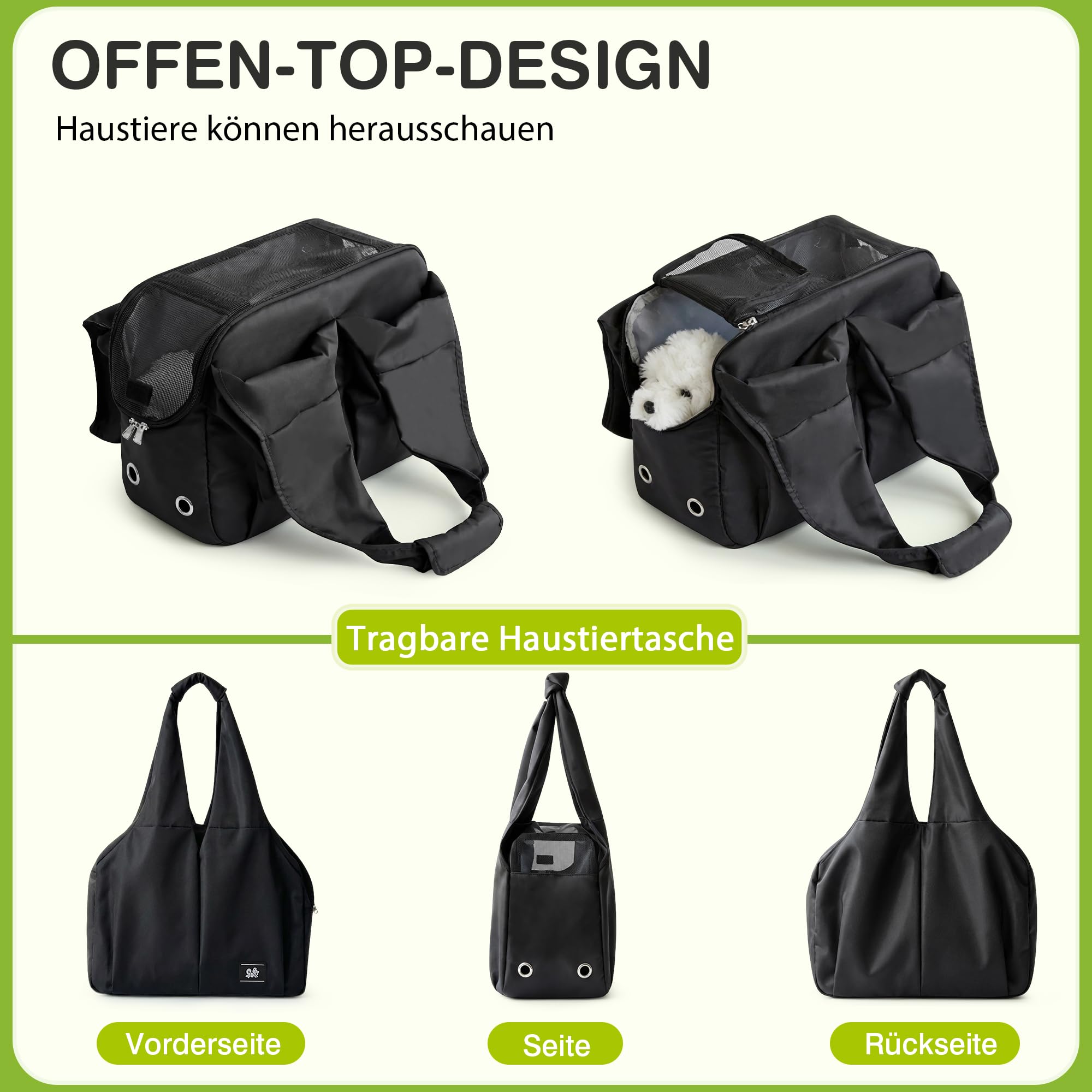 ALLSOPETS Hundetasche für Kleine Hunde, Leichte Atmungsaktive Haustiertasche, Bequeme Katzentragetasche mit Leinenhaken für Reisen, Outdoor und Camping (Tiefschwarz)