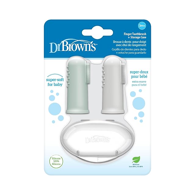Dr Browns 100 Silicone Baby Finger Toothbrush and Toothpaste Set 2-Pack Toothbrush Infant-to-Toddler Training Toothbrush Soft for Babys