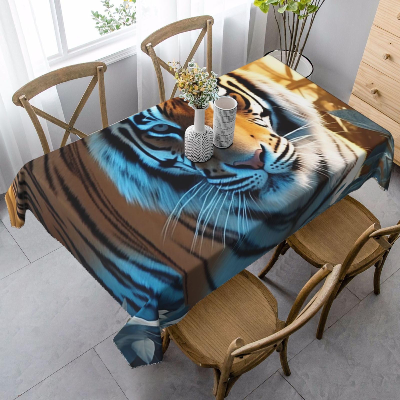 FodPand 35x55 Inch Tablecloth Stain and Wrinkle Resistant Table Cover Rectangular Washable Kitchen Table Cloth for Dinning Room Picnic Patio Party Decor, African Wildlife Tiger