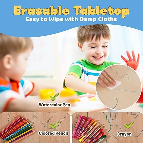 Miniatura 5 de Moderno juego de mesa y 6 sillas para niños, mesa para niños pequeños de 47.20 pulgadas de altura ajustable y 6 sillas con escritorios