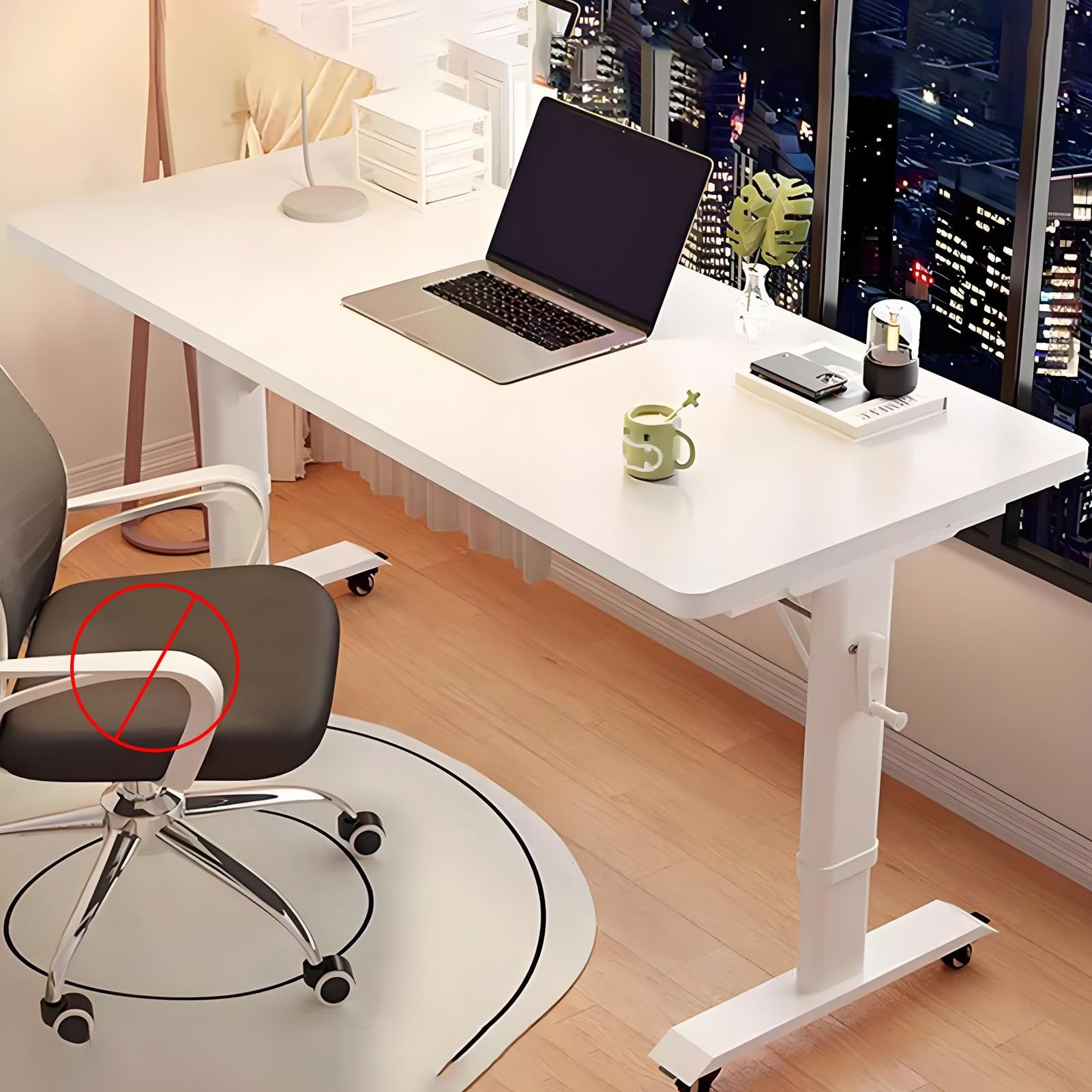 MYUYEE Hand Crank Adjustable Standing Desk With Lockable Casters For Home Office - Mobile Standing Desk For Metal Legs Computer Gaming (White-100X60Cm)