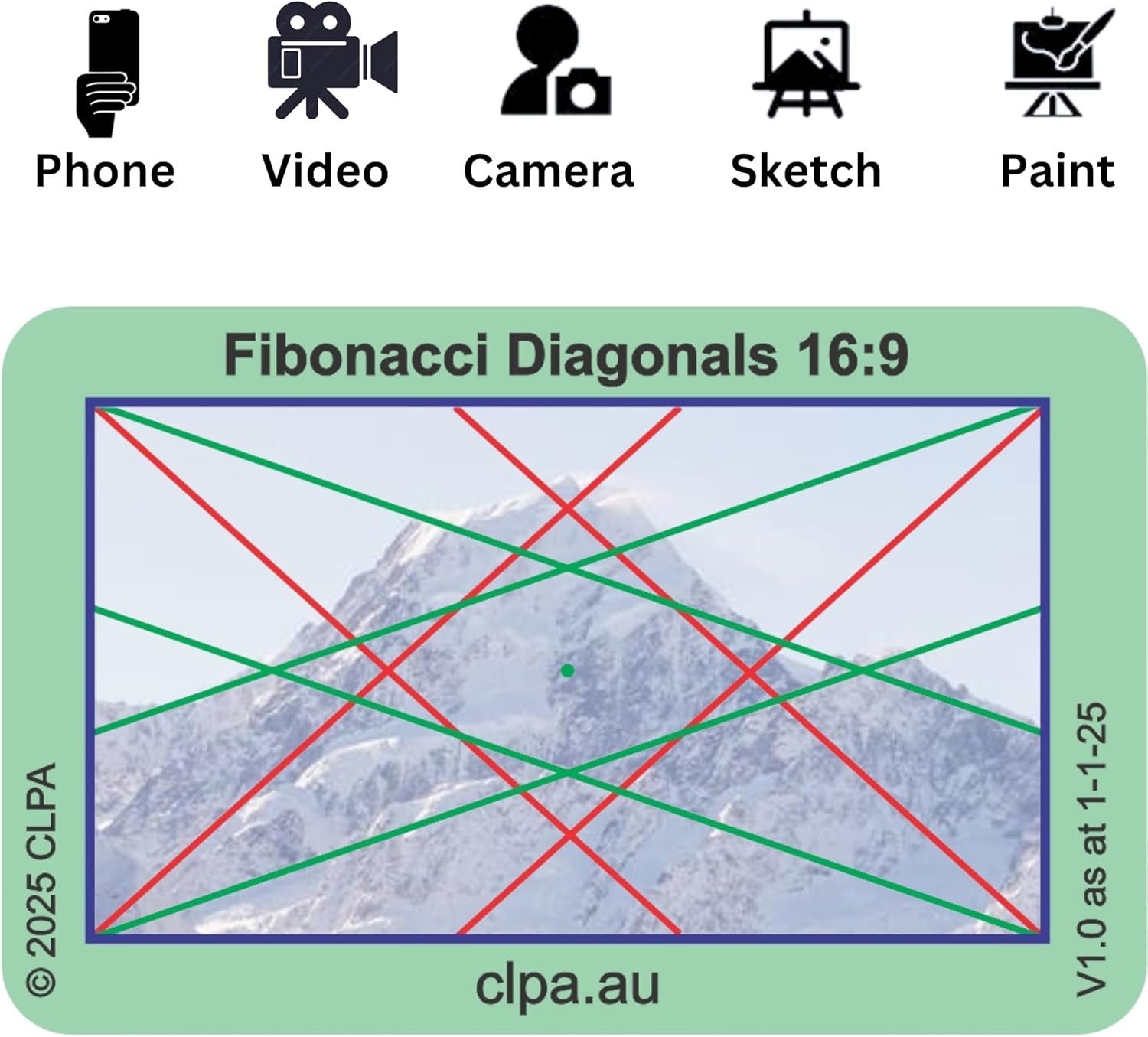 Fibonacci Viewfinder Set — 4 Layouts, 12 Cards | Artist Viewfinder for Drawing and Photography | Fibonacci Spiral, Grid, Matrix and Diagonals | Made in Australia