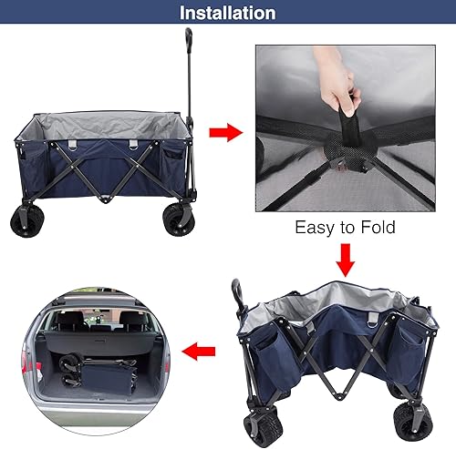 Miniatura 8 de REDCAMP Carro de playa plegable con ruedas grandes para arena resistente, 145L extra grande plegable carro utilitario para acampar al aire libre