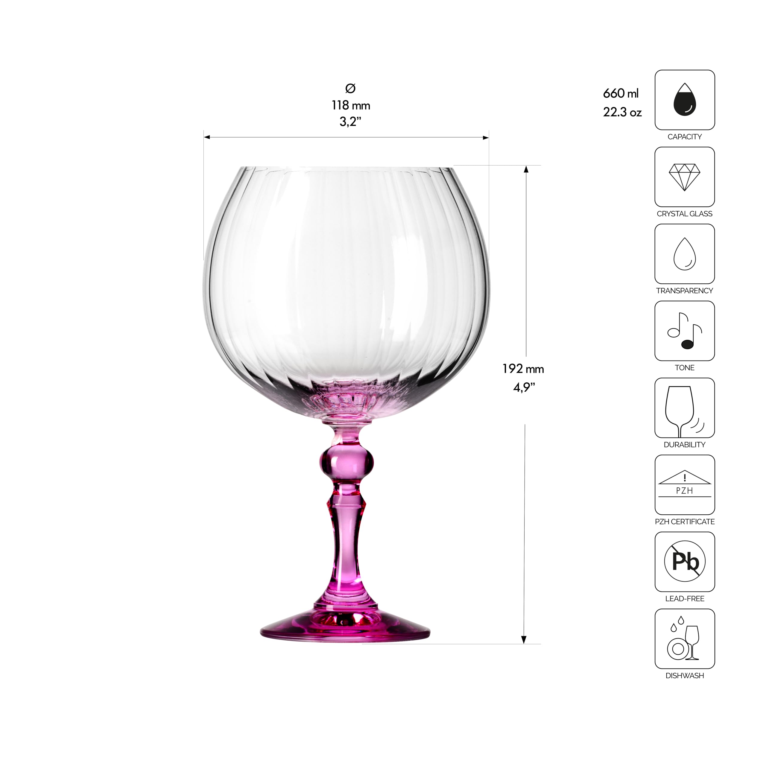 KROSNO Kieliszki do ginu 660 ml z różową nóżką, zestaw 2 szt. – do Gin&Tonic, Aperol Spritz i Koktajli – Bez ołowiu – Można myć w zmywarce – Bubble Celebration Moments