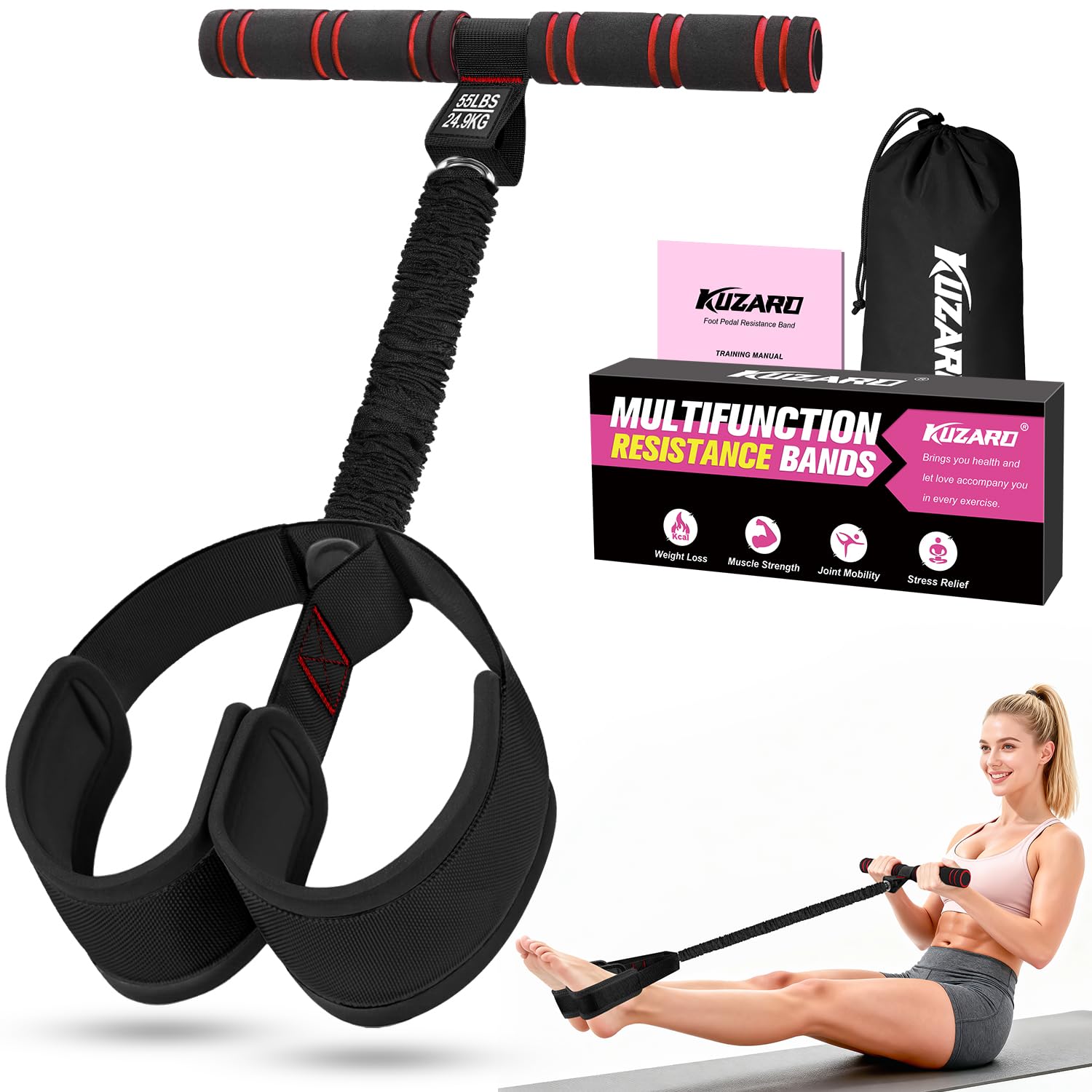Upgraded Pedal Resistance Band with Handles, Multifunction Foot Pedal Resistance Bands for Abdomen,Waist,Arm, Core/ABS,Leg Workout at Home - Physical Therapy,Stretching,Strength Equipment for Women