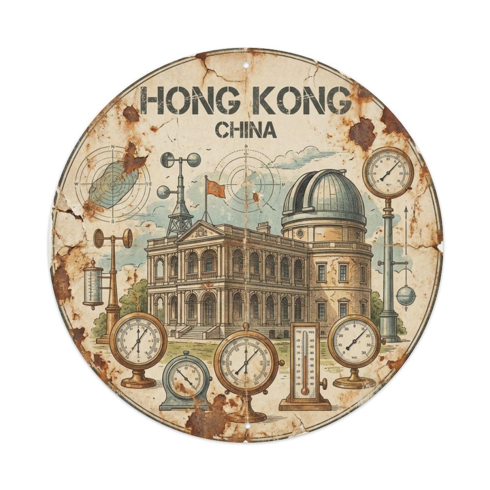 Vintage Travel Hong Kong China Jewel Metal Tin Sign