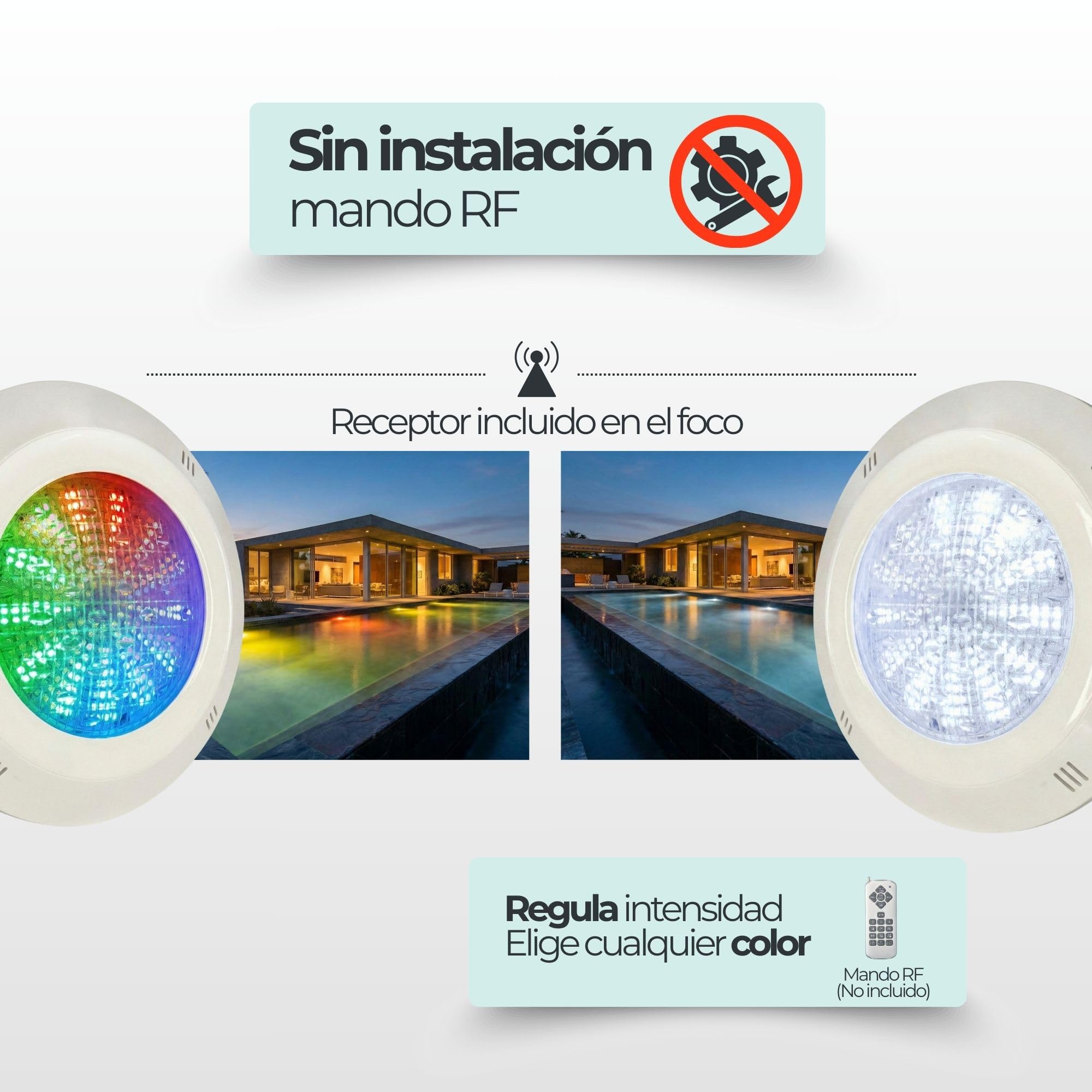 SWIMHOME Faretto per piscina superficie LED RGB 35 W 12 V AC (2 fili) con telecomando RF incluso, luce colori con memoria, IP68, facile installazione (RGB con telecomando (cavo a 2 fili))