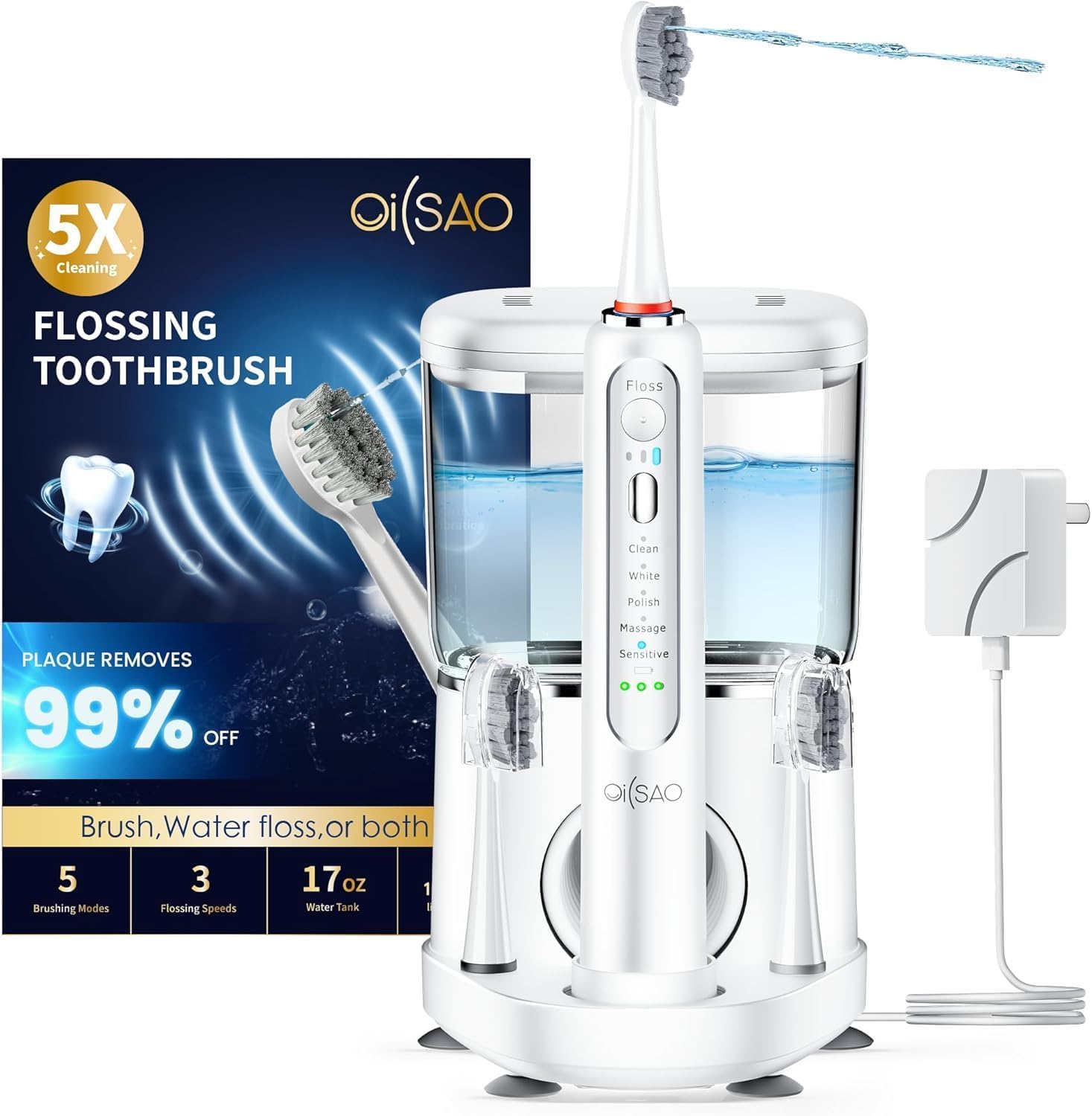 Water Flosser Spazzolino Elettrico Combo, 3 Testine & 1 Jet Tip | Advanced 2.0 Sonic Electric Tooth, serbatoio da 500 ml, per la cura quotidiana delle gengive e la pulizia dei denti