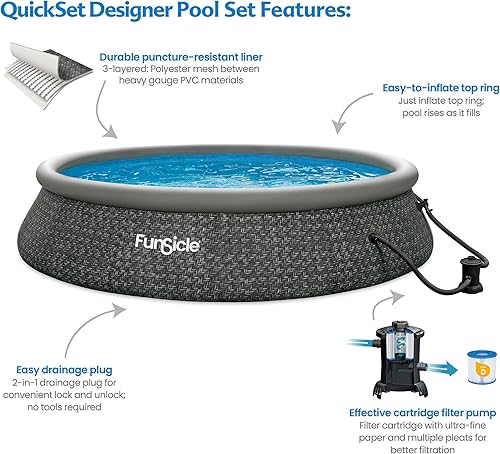 Miniatura 3 de Funsicle Quickset - Anillo inflable redondo de 15 pies por 36 pulgadas para exteriores con bomba y filtro de cartucho, espiga oscura