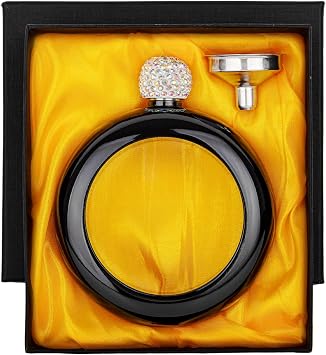 TOPTIE Bracelet Bangle Flask for Liquor 3.5 oz Stainless Steel Bracelet Flask Present Ideas for Women Black with Rhinestones Lid