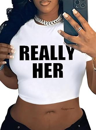 LovelyWholesale Women Graphic Crop Tops Letter Print Short Sleeve Tee Summer Sexy T Shirt