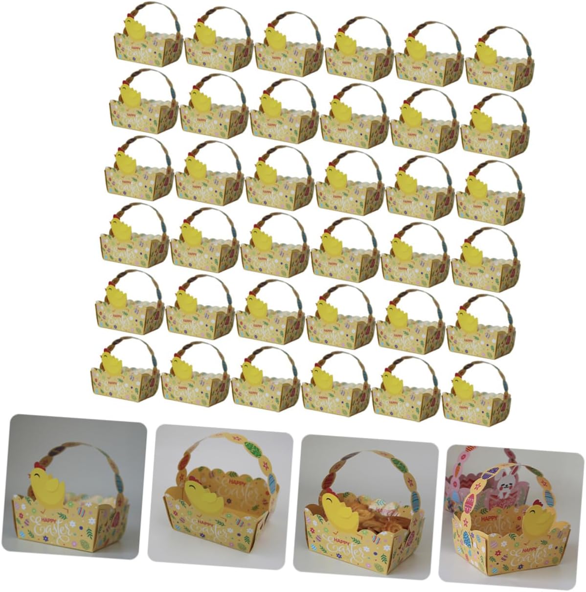 Hemoton 50 Pcs Yellow Easter Candy Boxes Handheld Paper Basket Treat Containers for Party Favors and Cookie Storage image 5