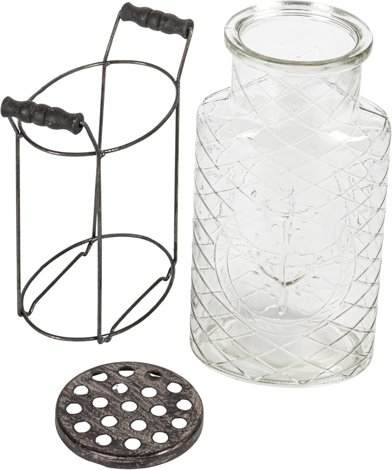 Creative Co-Op Glass vase in Metal Stand with Metal Frog Lid - Image 6