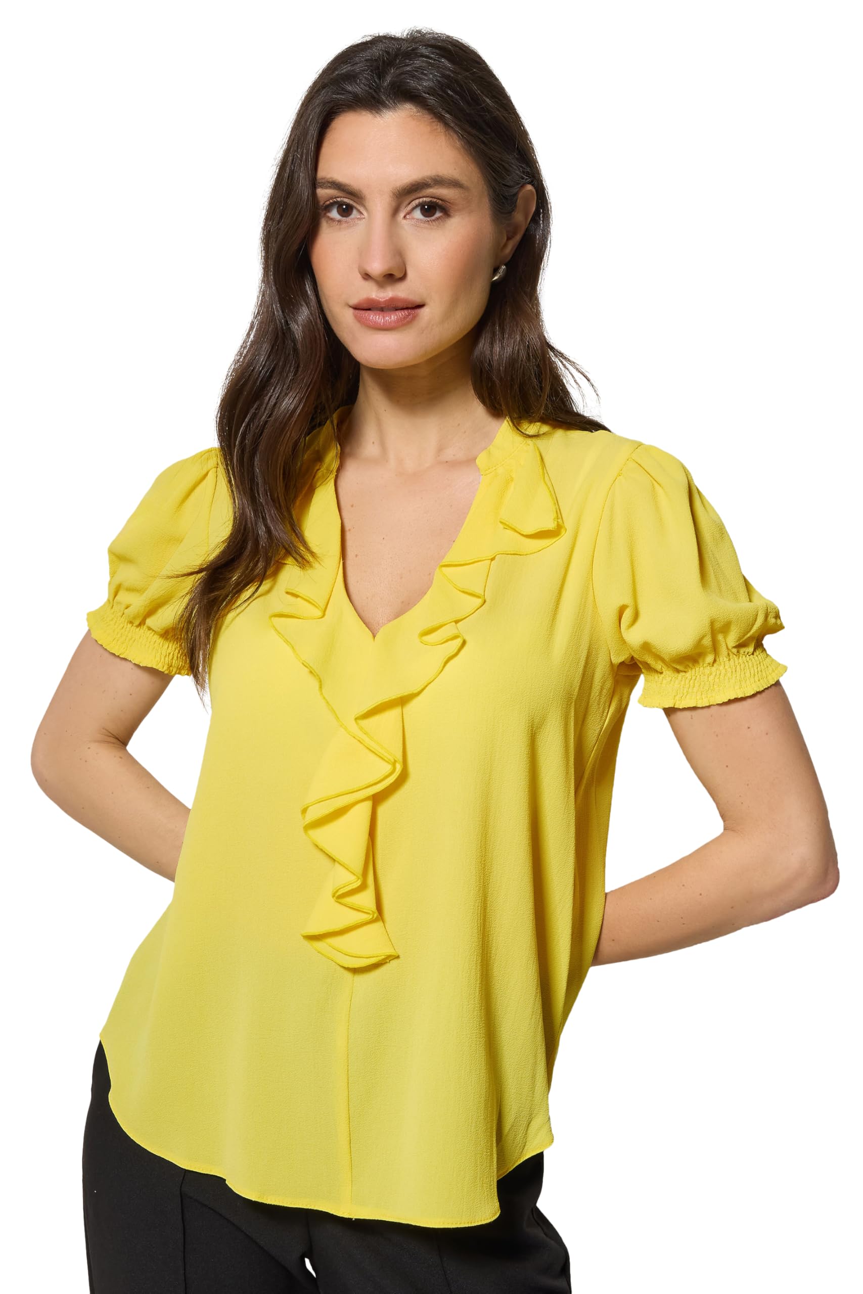 M&Co Women's Yellow Frill Front Blouse In | : Size 10