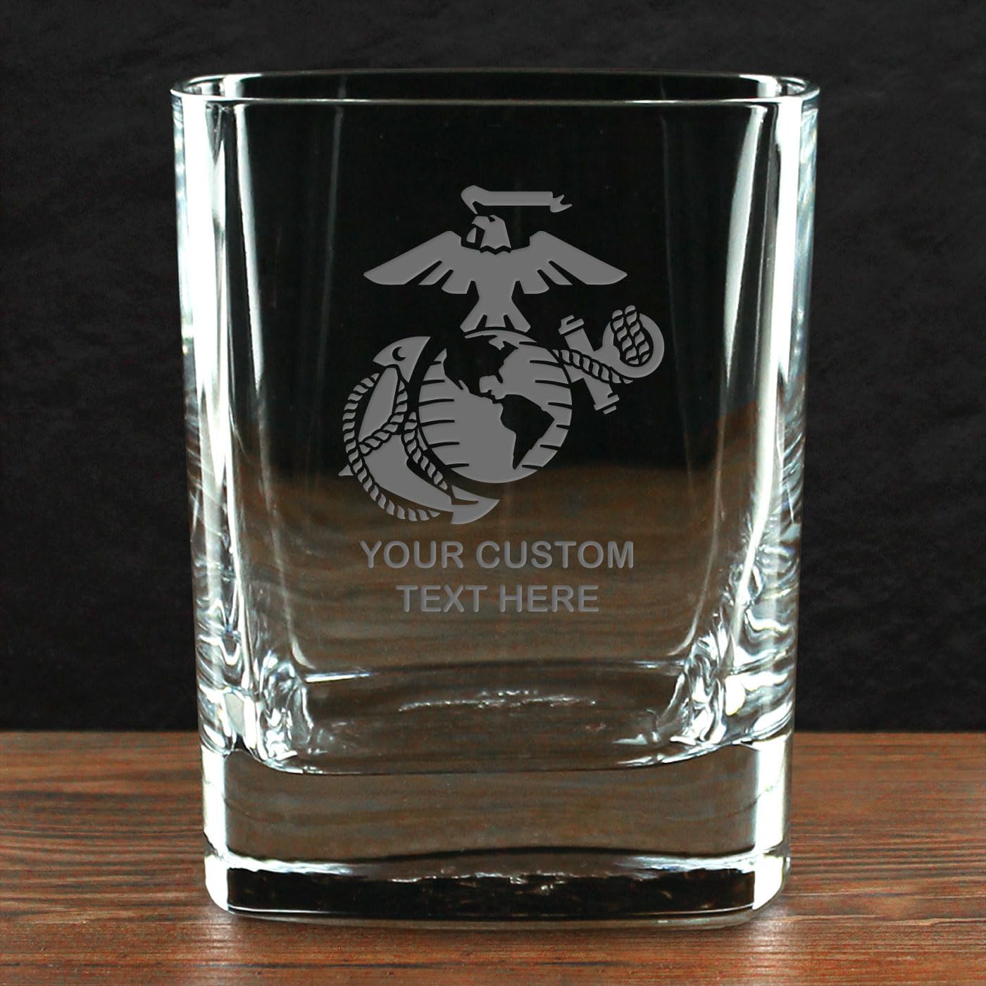 7.62 Design U.S. Marine Corps Eagle Globe & Anchor Personalized 11.75 oz. Square Double Old Fashioned Glass