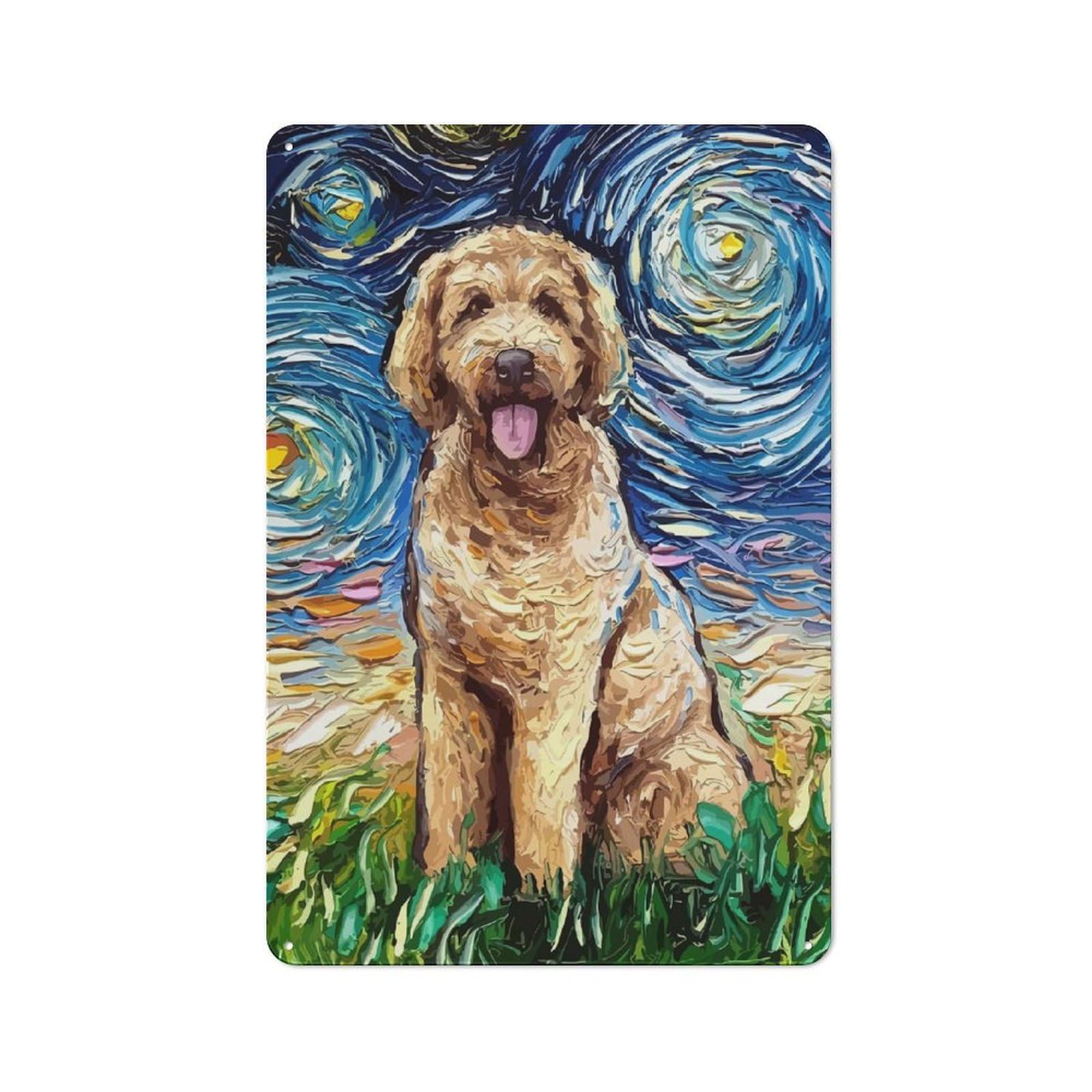 Vintage Dog Starry Night Van Gogh Metal Wall Sign 30x20cm, Shed Wall Plaque for Garage, Workshop, Shed Or Utility Room