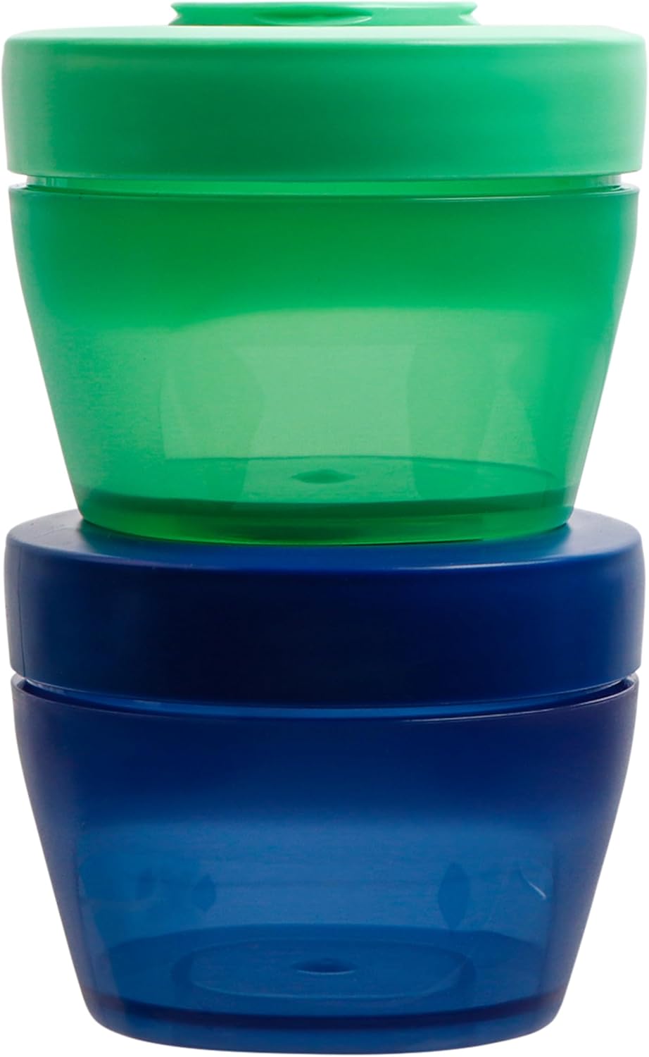 Décor Go Click & Stack Snack Tubs, 2 Pack Leakproof Food Storage Containers, Snack Tubs for Adults and Kids, Freezer & Microwave Safe, 300ml x 2 colours vary green/blue or aqua/purple