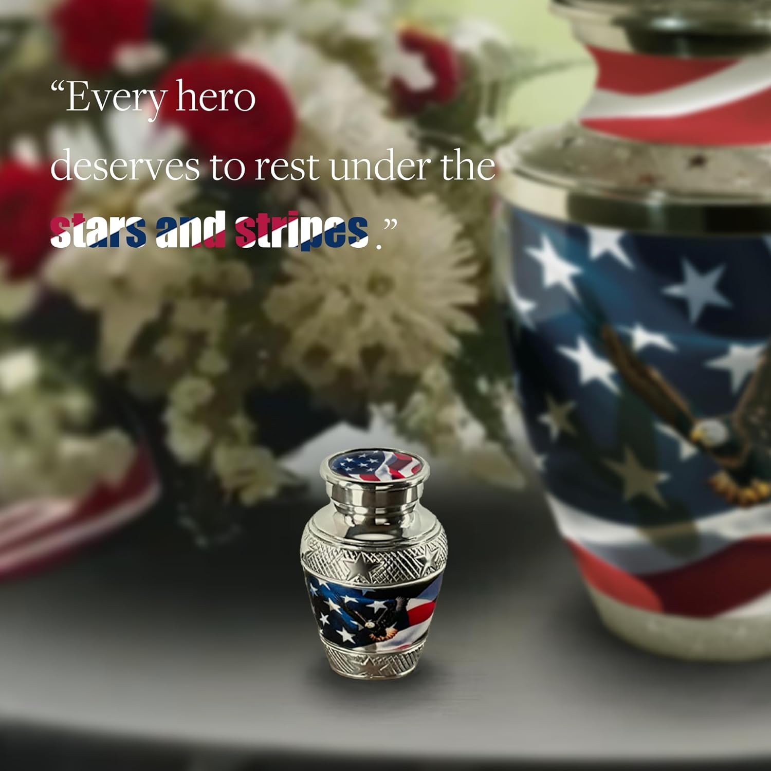 Handcrafted US Flag Small Urn for Adult Ashes Male & Female, Single Keepsake with Velvet Bag, for Burial & Decoration & Funeral - Image 6