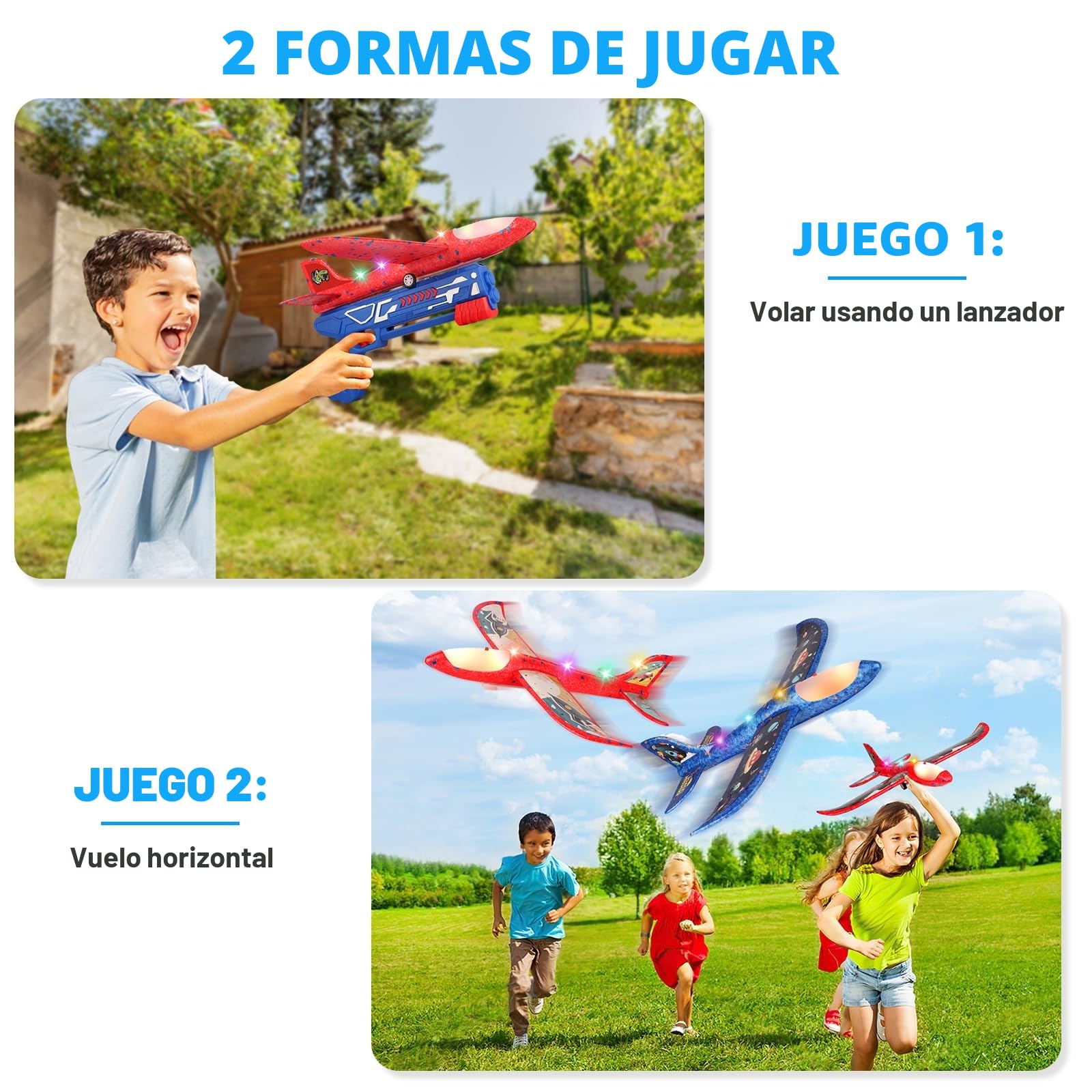 Mieryd Avion Juguete, Lanzador de Aviones Poliespan con Pistola de Tiro, Avión Volador Planeadores Espuma Maquetas Juegos Exterior Jardin Regalo Cumpleaños Navidad Niños Niñas 3 4 5 6 7 8 9 10 Años