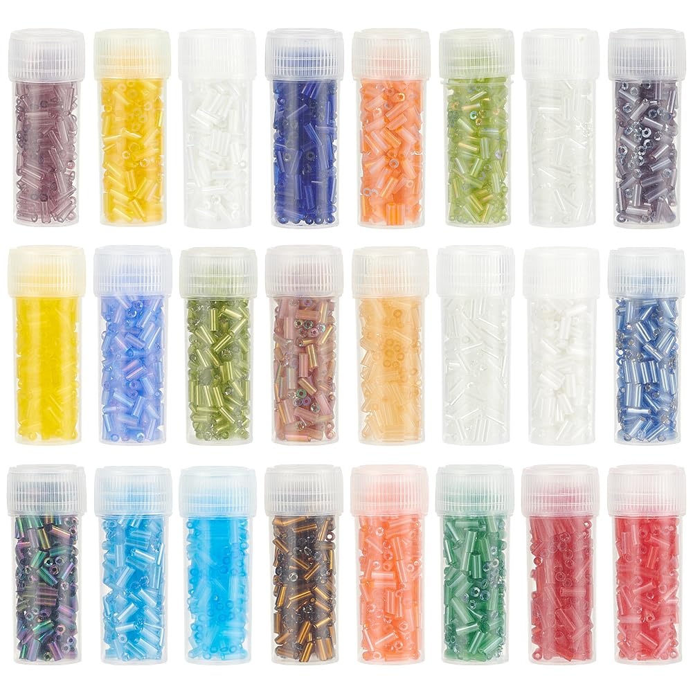 Aproximadamente 3120 cuentas de cristal de 24 estilos de cuentas de tubo de 2 a 5 mm, cuentas espaciadoras sueltas de semillas, pequeñas cuentas de manualidades para manualidades, pulseras