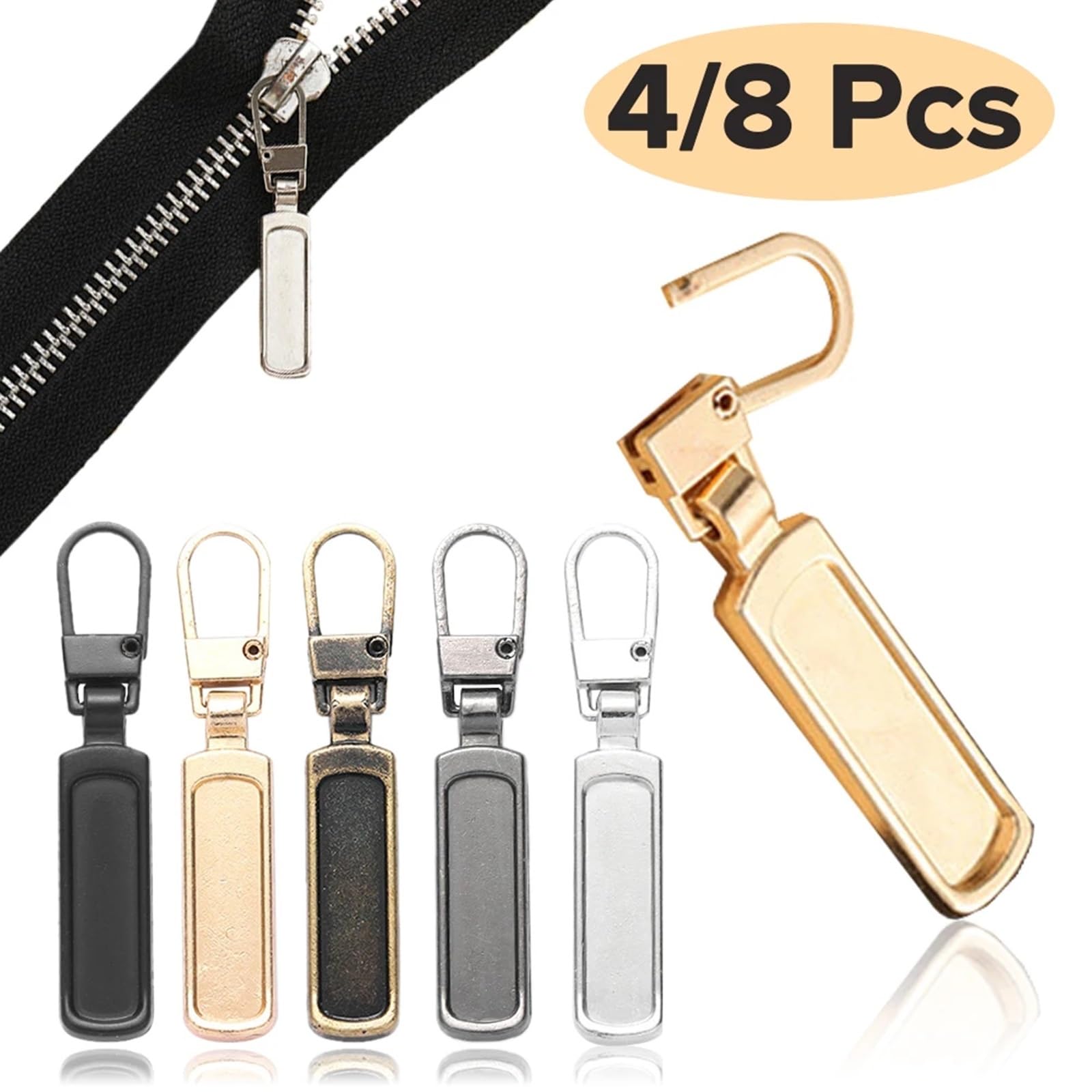 Tirador de cremallera desmontable Pestaña repuesto Deslizadores Kit reparación cabeza for maletas Equipaje Mochilas Bolsos Abrigos Reemplazo tirador(Gray,8 Pcs)