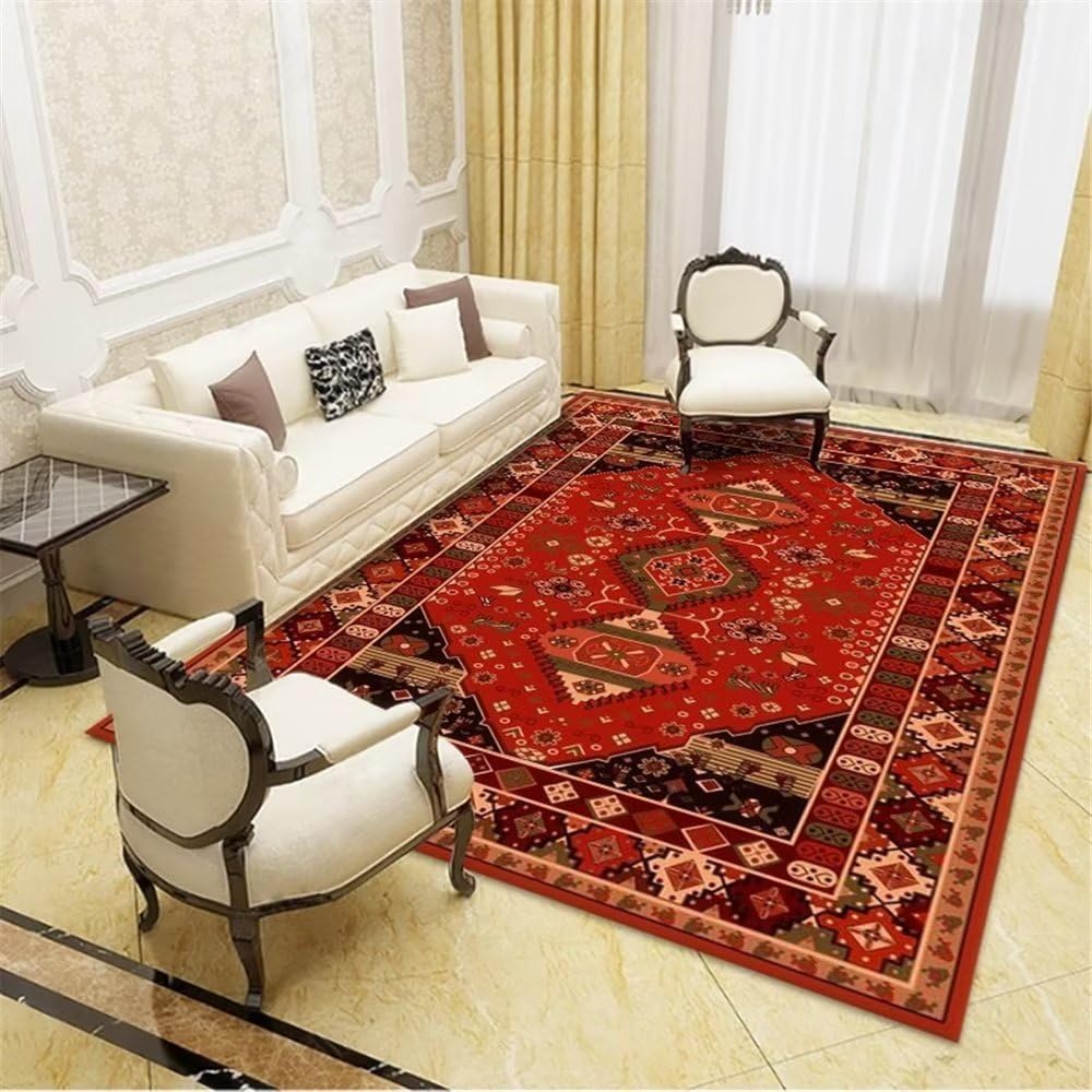 Tapis géométrique rouge foncé doux et antidérapant 120x160 cm