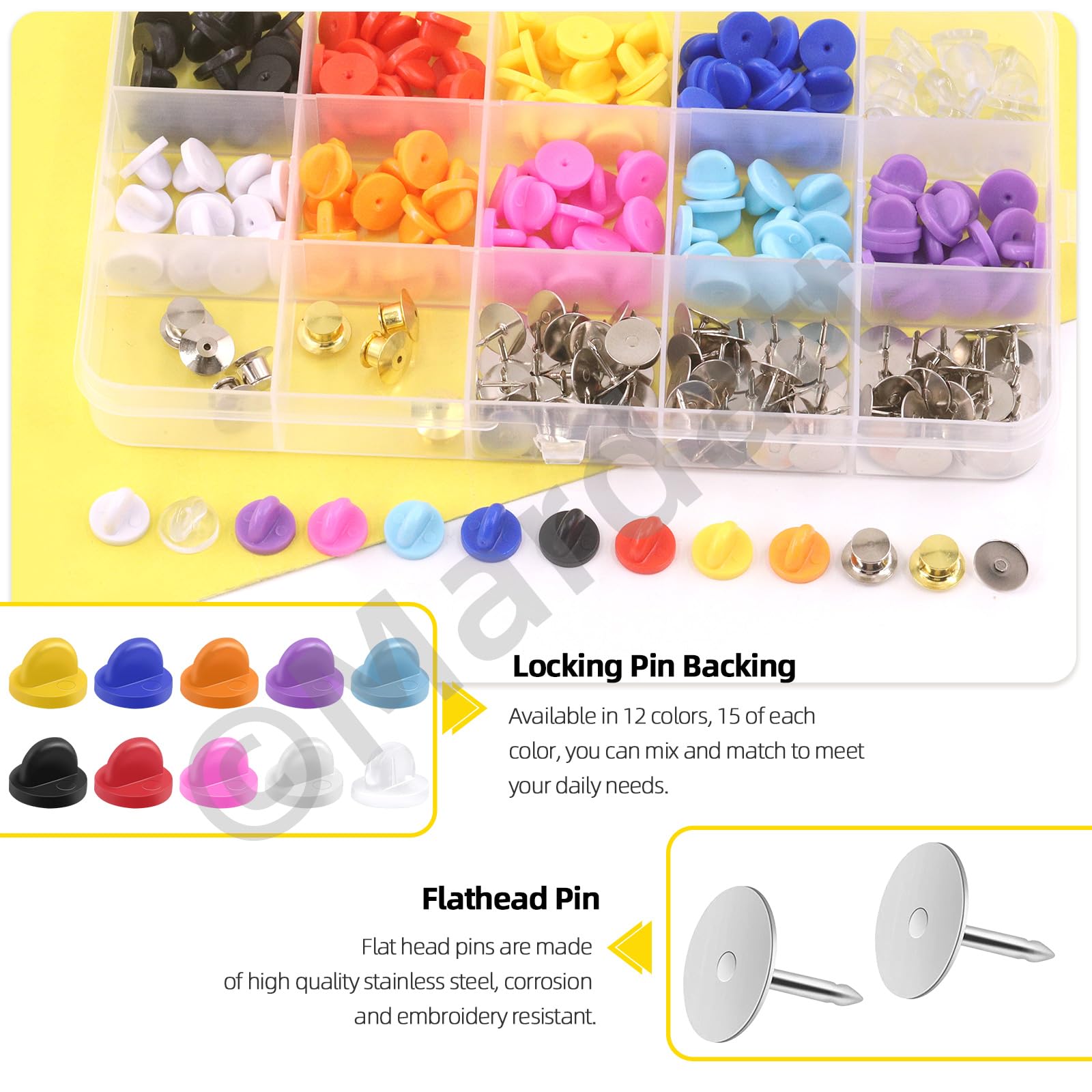 Mardatt 320Pcs Multicolor Rubber & Metal Pin Backs Set for Brooches Ties Hats Badges Replacement - Image 3