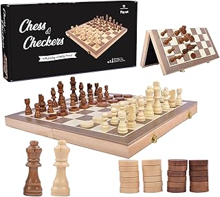 Wooden Magnetic Chess Set 15" – Foldable Board with Storage & Checkers, Classic Family Game for Kids & Adults, Perfect for Travel and Gifting