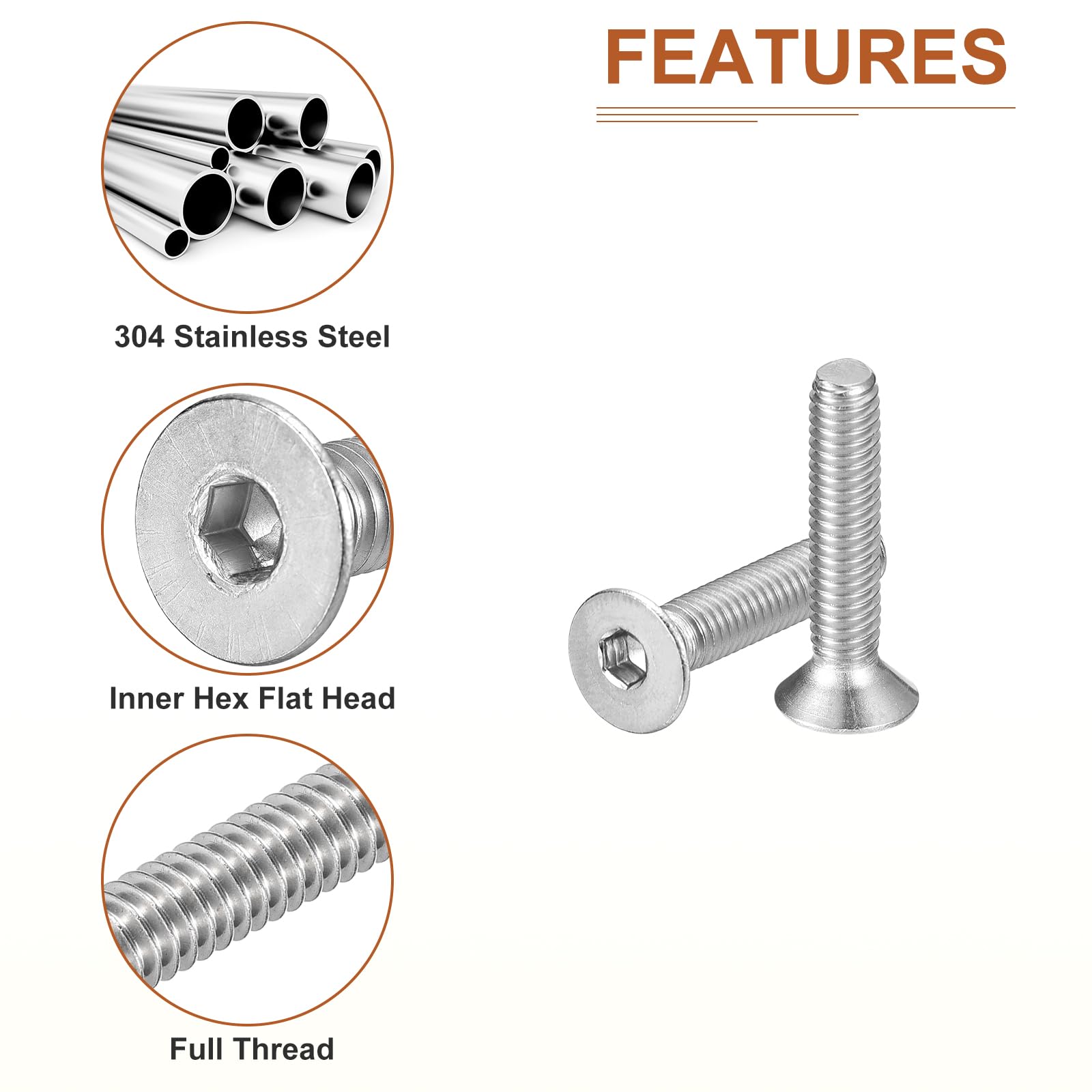 DTGN M4-0.7 x 20mm Flat Head Socket Cap Screws, 30 Pack 304 Stainless Steel Hex Socket Flat Head Screws, Full Thread, Countersunk Bolts - Image 4