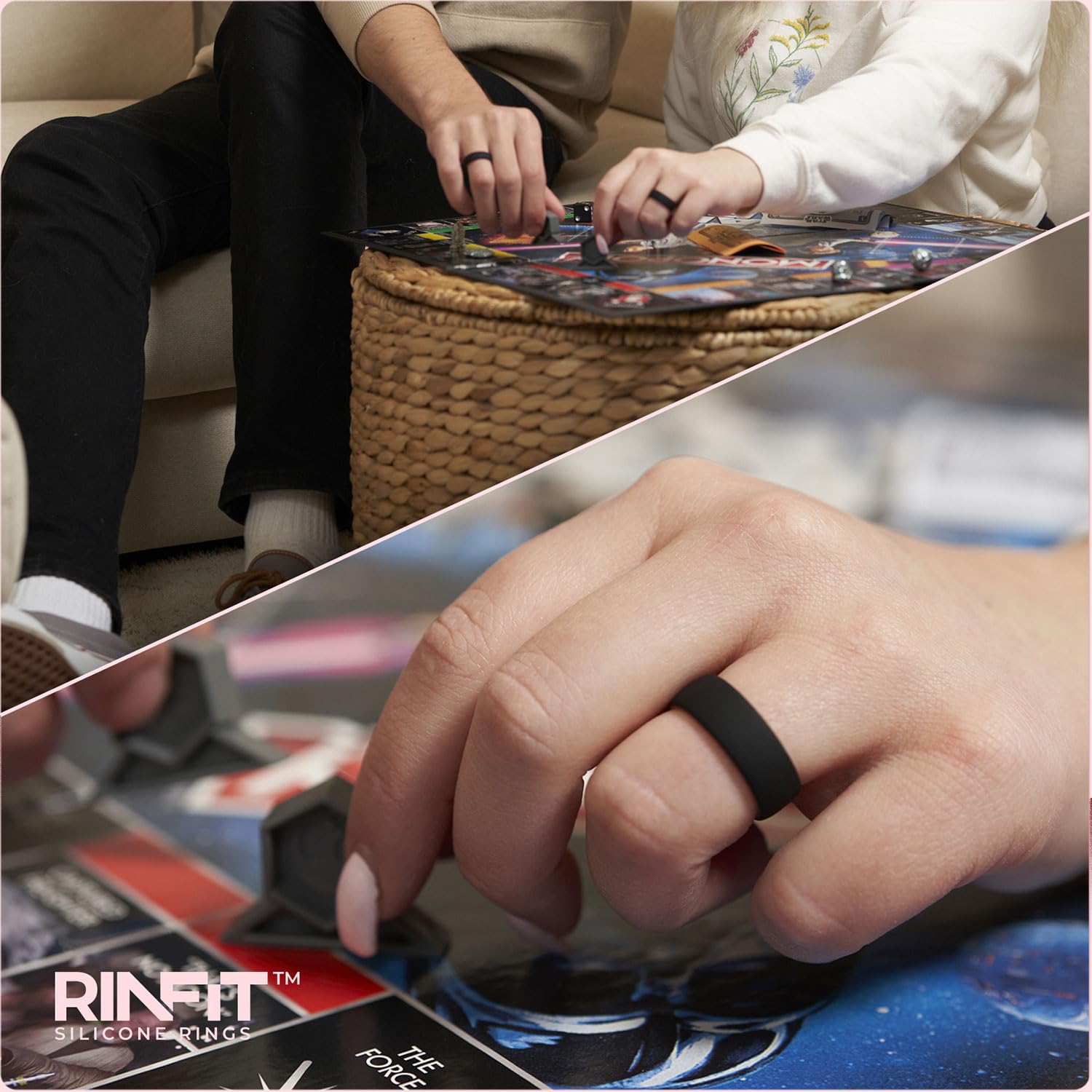Anillos de silicona para mujeres y hombres, 0.276 in de ancho, 0.079 in de grosor, juegos de alianzas de boda de silicona a juego – Anillo de goma de diseño patentado de dos tonos, Silicona, 6
