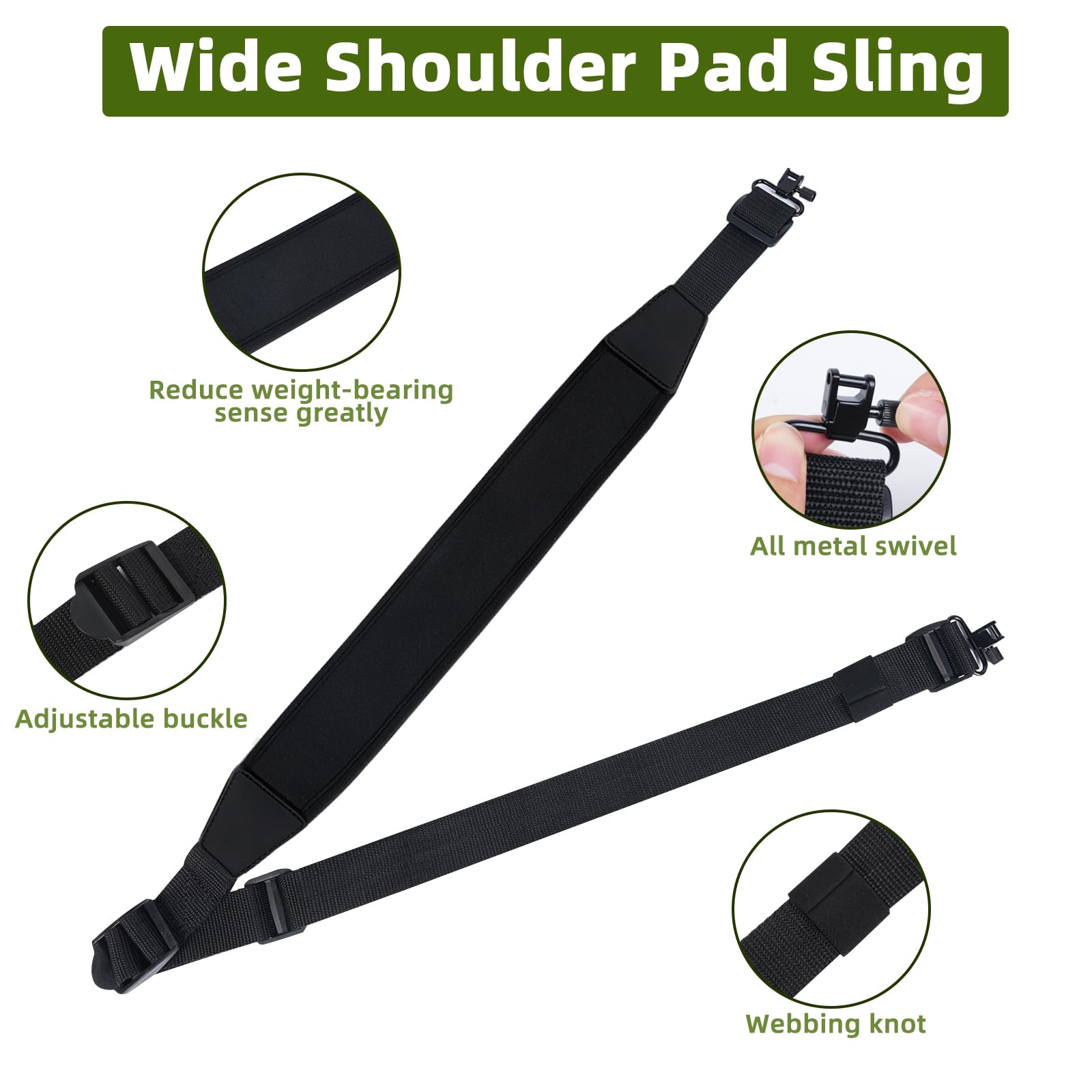 Besrilien Two Point Sling with Swivels Rifle Sling Comfortable Neoprene Padded Length Adjustable Shoulder Strap for Outdoors, Black