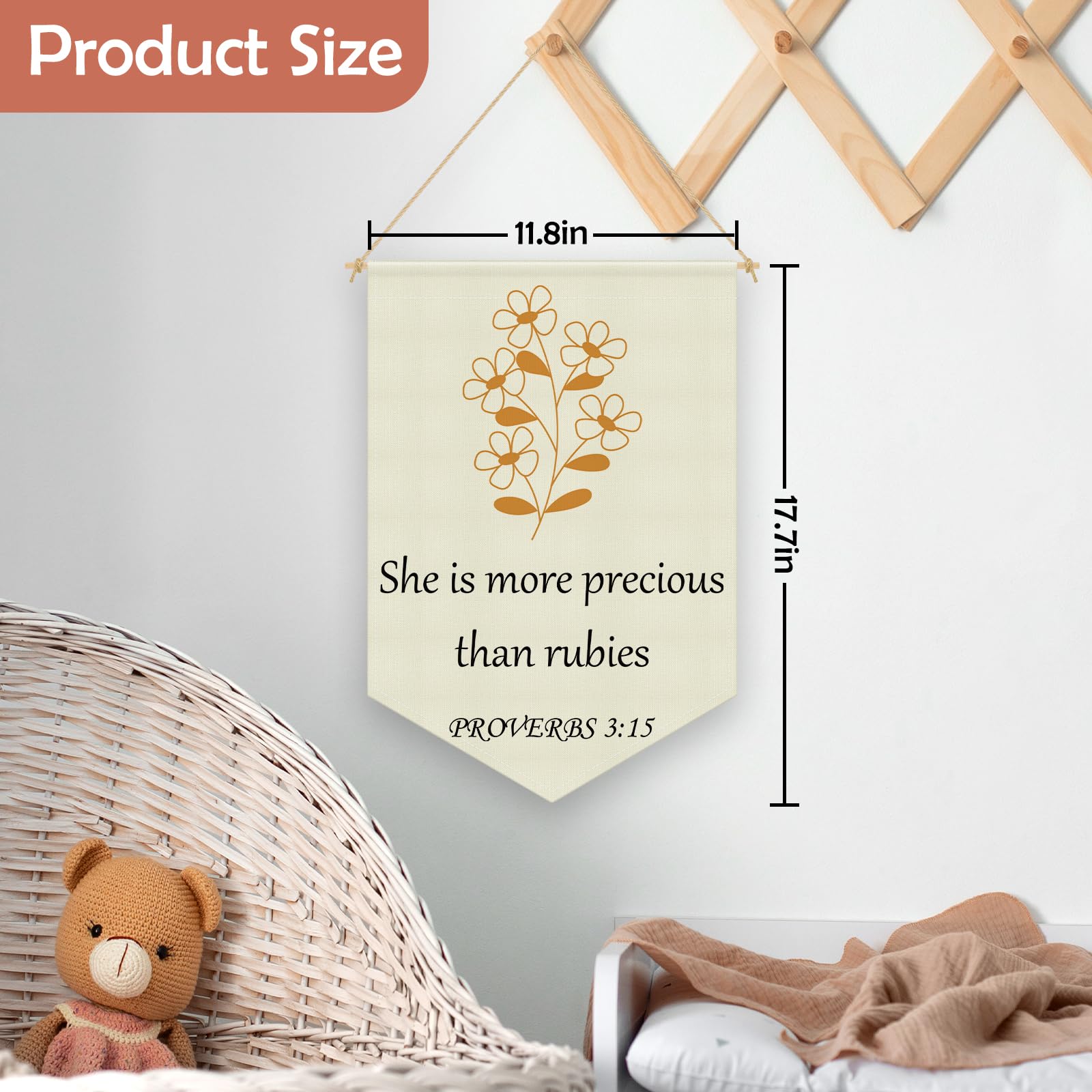 Kids Bible Verses Wall Decor Inspirational Christian Hanging Pennant Flag Banner Christian Girls Room Wall Decor Religious Bible Verse Wall Hanging for Nursery Playroom Bedroom Linen Cotton Flag