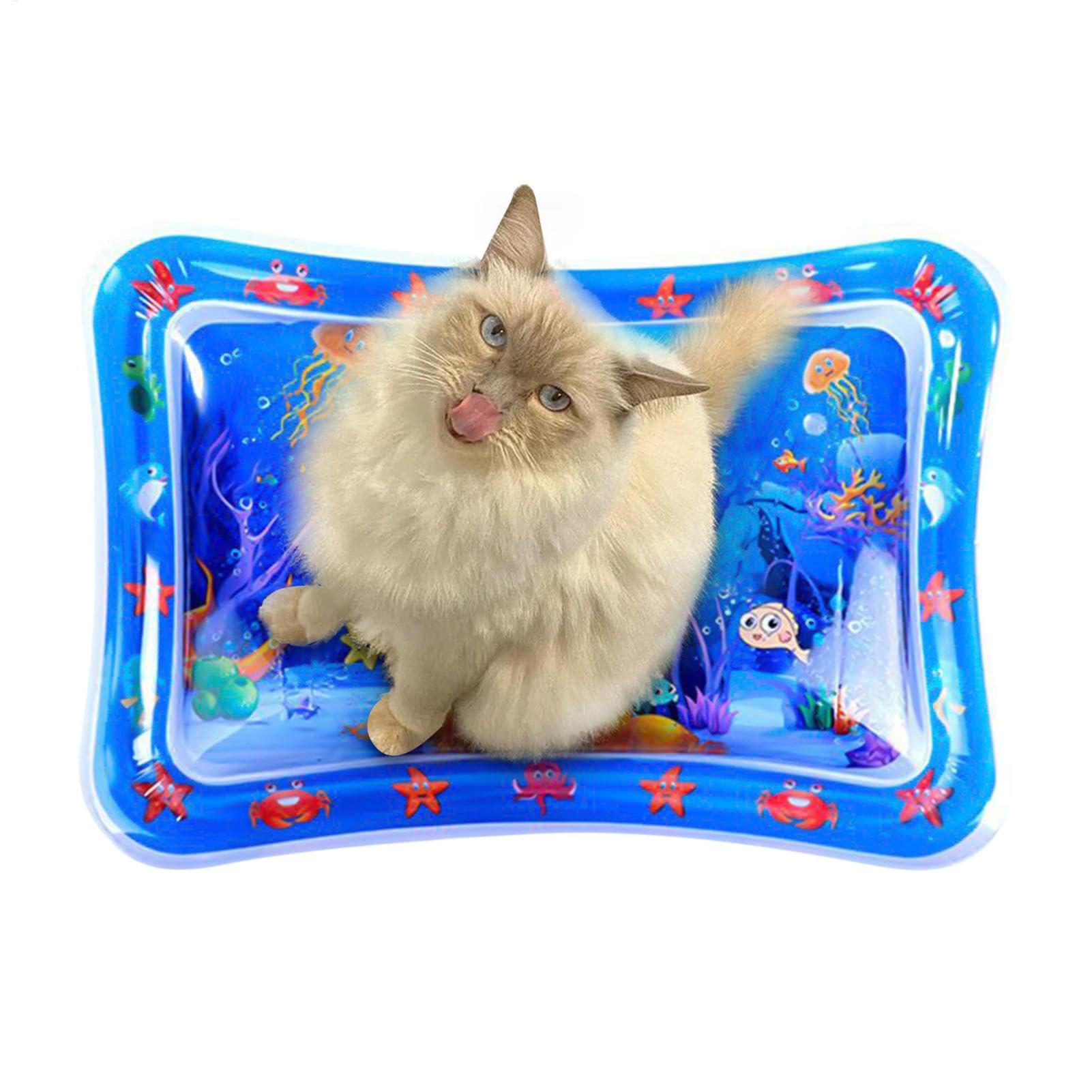 Water Toy for Dogs, Cat Water Mat, Cooling Water Mat for Cats, Paw Friendly Water Cushion, Interactive Cat Paddling Pool with Sea Motif for Small Animals, Cool and Comfortable