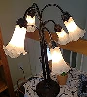 Vista 3 de Pantalla de cristal soplado Lily Flower, tulipán estilo Tiffany reemplazo para lámparas de mesa y pie, diámetro interior de apertura de 1.06