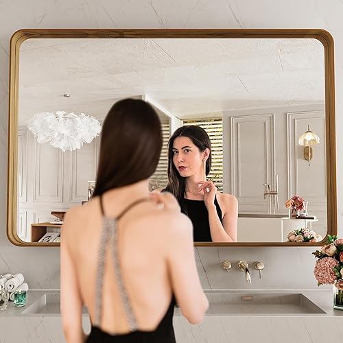 Miniatura 256 de LOAAO - Espejo de tocador para baño con marco de metal negro mate de 24 x 32 pulgadas para pared, rústico, rectangular, grande, redondeado