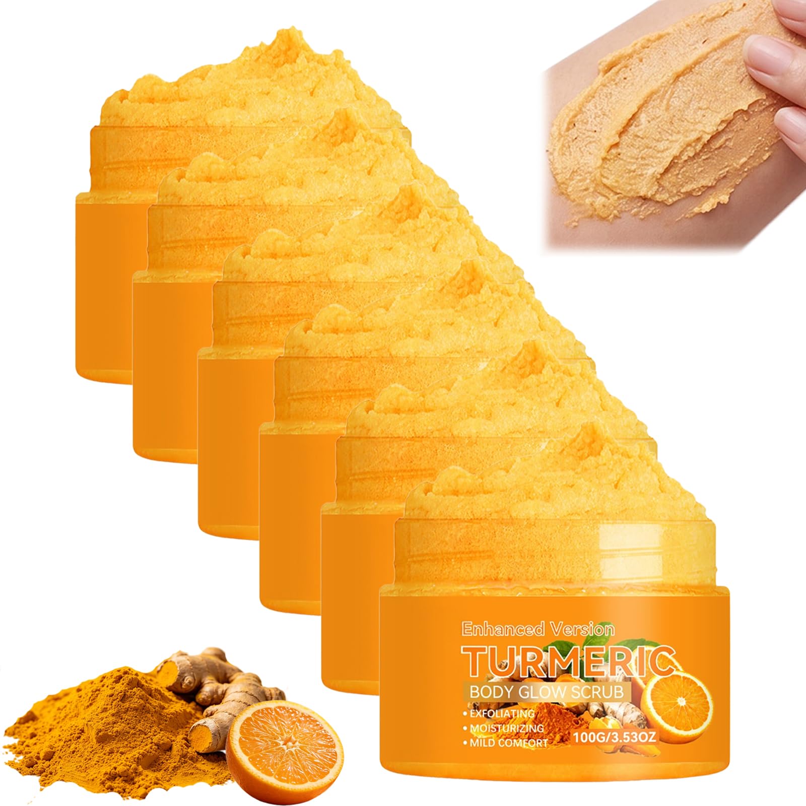 Exfoliante corporal de cúrcuma con vitamina C, exfoliante nutritivo (6 unidades) | Exfoliante corporal para piel áspera y seca, exfolia suavemente el cuerpo, manos y pies para pieles más suaves