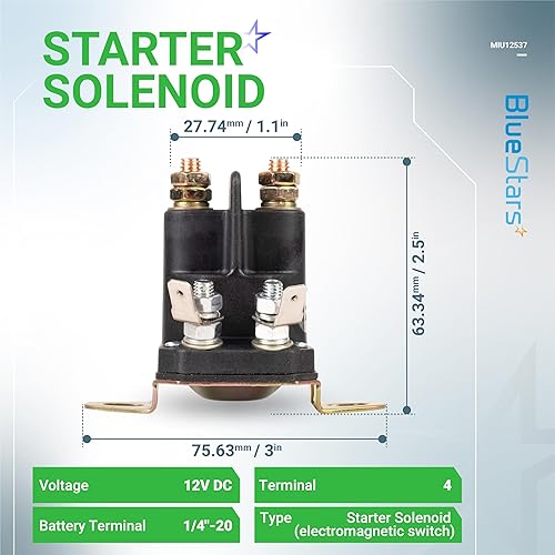 Miniatura 2 de BlueStars MIU12537 Solenoide de arranque - Compatible con John Deere S240 X300 X304 X305R X310 X320 X324 X350 X354 X360 X370 X380 X384 X390 X394