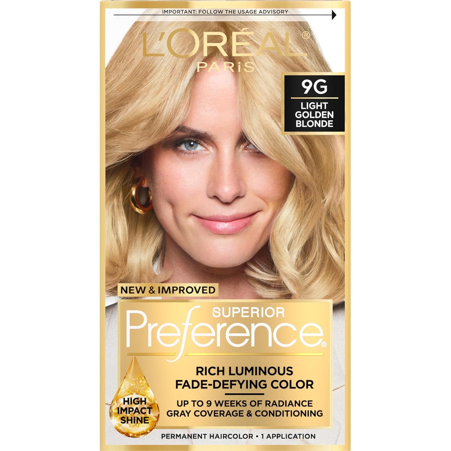 L’Oréal Paris Superior Preference Permanent Hair Color 9G Light Golden Blonde, Pack of 2