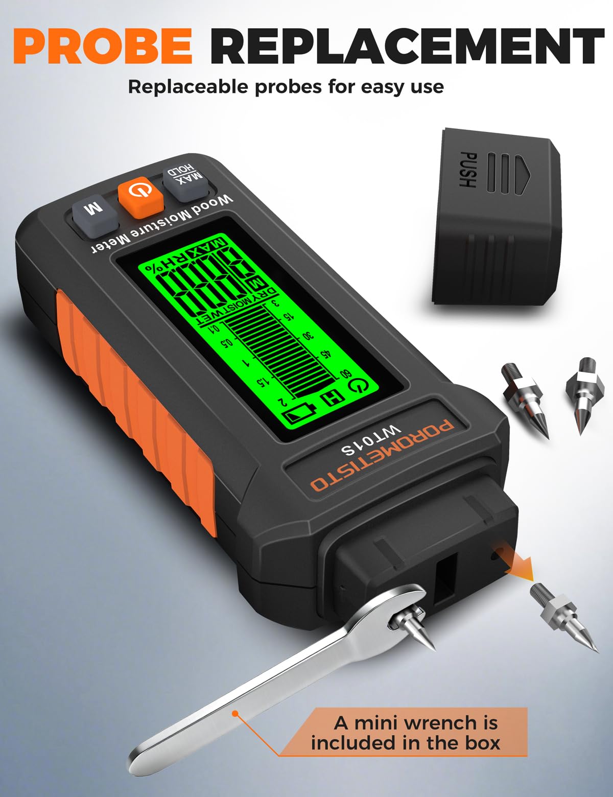 5 IN 1 Testeur Humidité Bois WT01S,POROMETISTO Détecteur humidité 5 MODES, Detecteur humidite avec Valeur Maximale, Détecteur d'Humidité pour Bois Murs Béton Maçonnerie, Testeur humidité platre