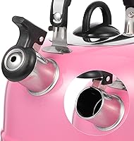 Vista 9 de Hervidor de té silbante de acero inoxidable, olla de agua caliente esférica rosa con mango ergonómico, tetera superior para estufa para el hogar