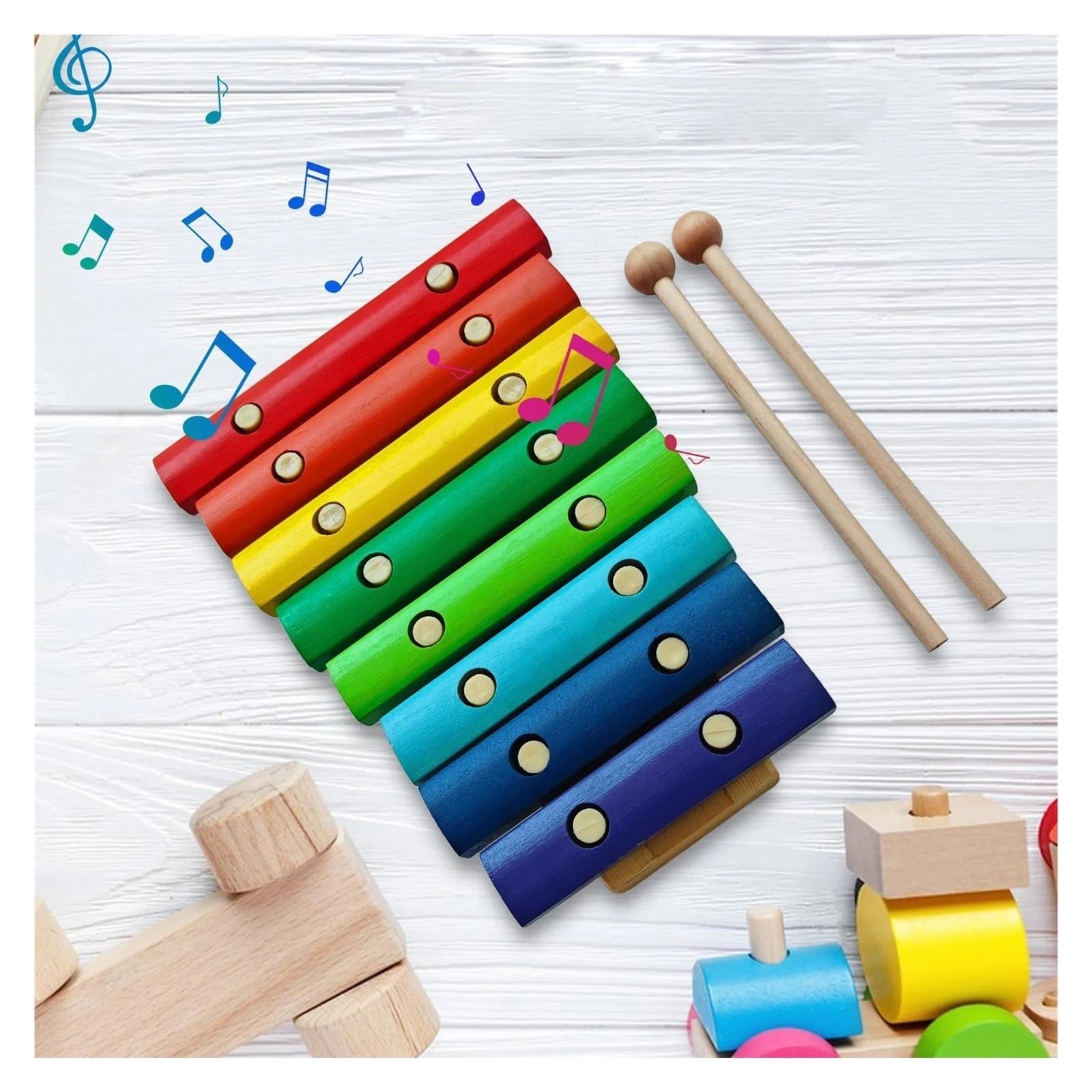 Xilófono Xilófono De Madera Profesional De 8 Notas Instrumento Musical Con 2 Mazos De Madera Teclas Coloridas De Madera De Abedul